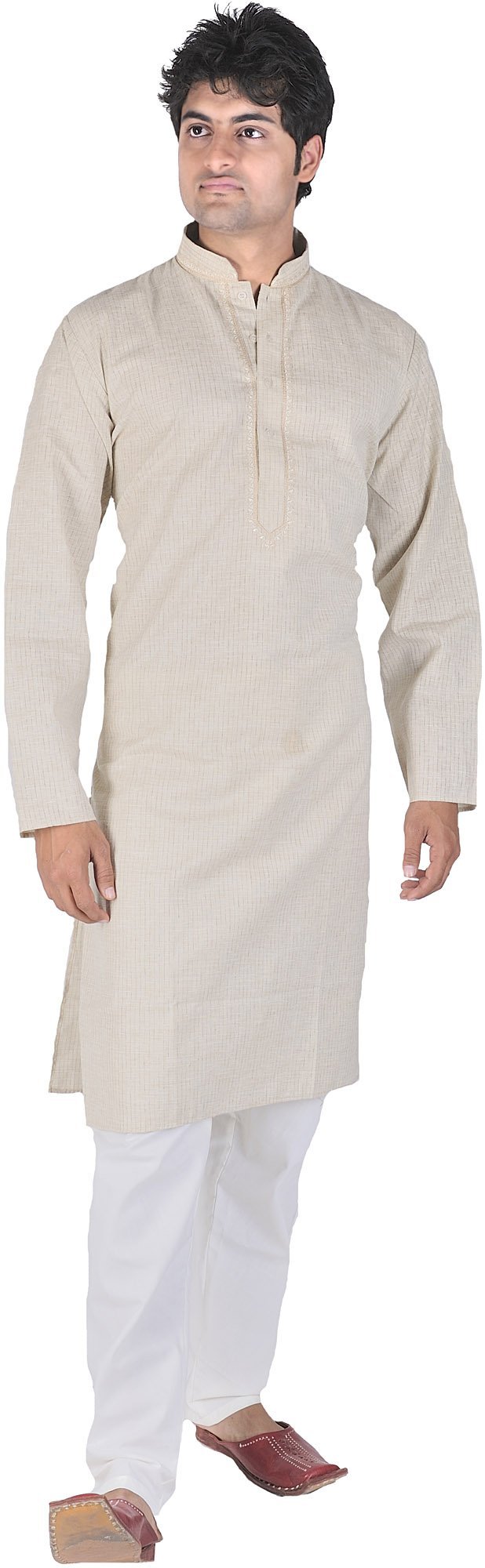 Elegant Embroidered Kurta Pajama Set with Woven Checks for Men - Perfect for Weddings, Festivals & Special Occasions