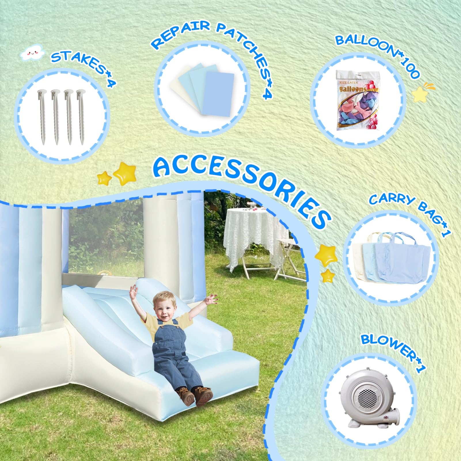 **Dream Castle Bounce House for Kids - 8ft x 6ft Inflatable Bouncy House with Slide & Blower - Indoor/Outdoor Toddler Playhouse - Perfect for Birthday Parties, Backyard Fun & Playdates**