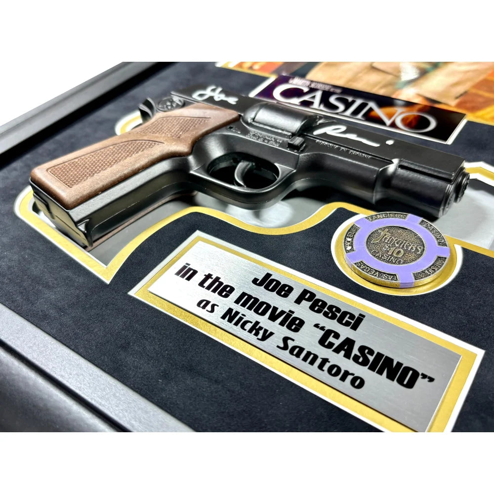 Joe Pesci Autographed Casino Movie Prop Gun with COA - Framed Collectible Memorabilia from Tangiers Las Vegas - Perfect for Movie Fans & Casino Enthusiasts Display