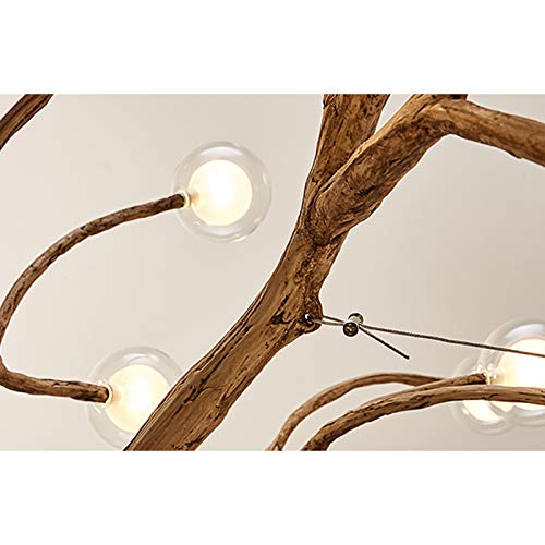 Modern Adjustable Wood Branch LED Chandelier - 24W 8-Light Glass Globe Pendant Fixture with White Bulbs Included - Perfect for Living Room, Dining Room, Restaurant & Bar Lighting