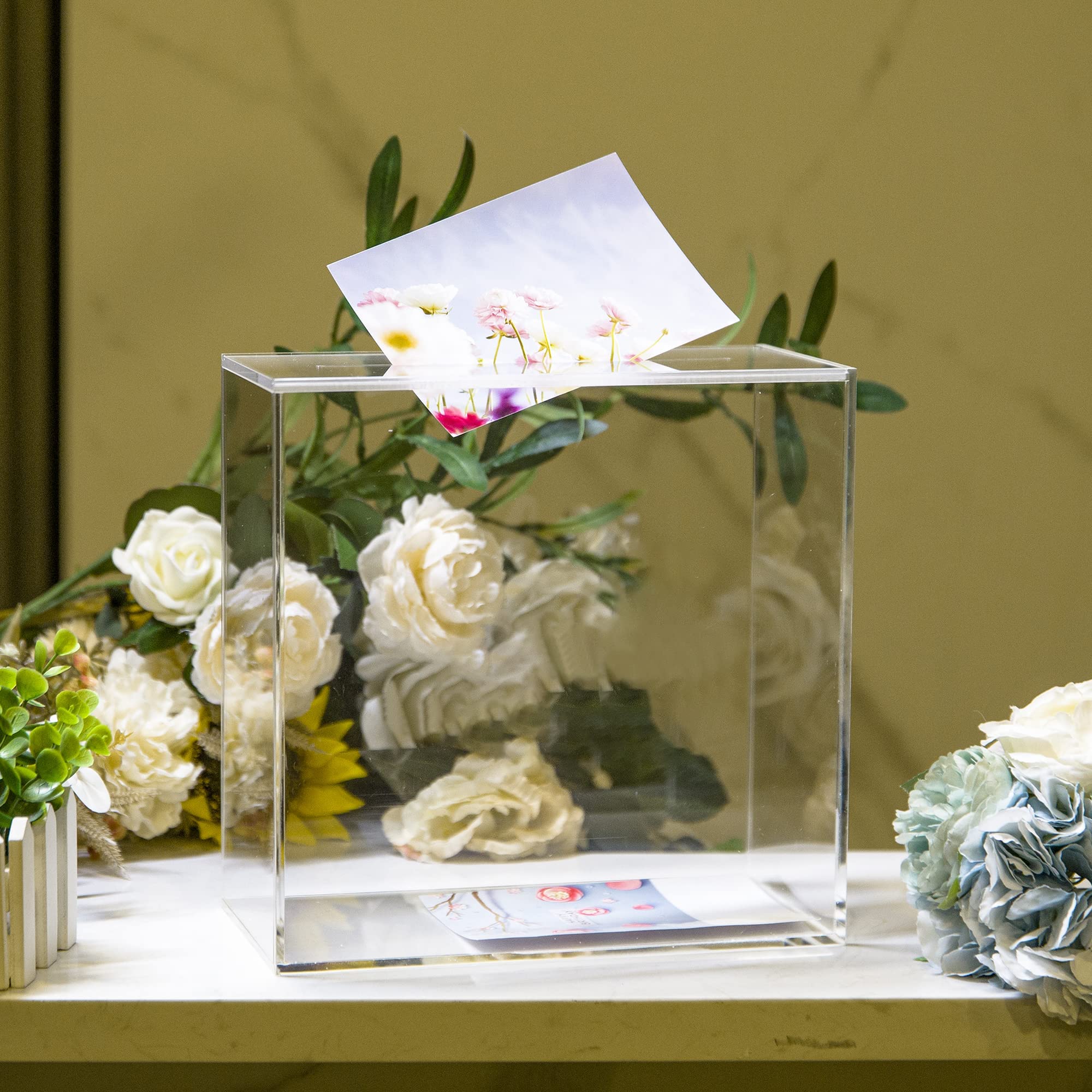10” Clear Acrylic Card Box - Elegant Wedding, Birthday, Party Money Gift Box for Reception, Graduation & Wishing Well | Large Transparent Card Holder for Events & Celebrations (ACB001-WZ)