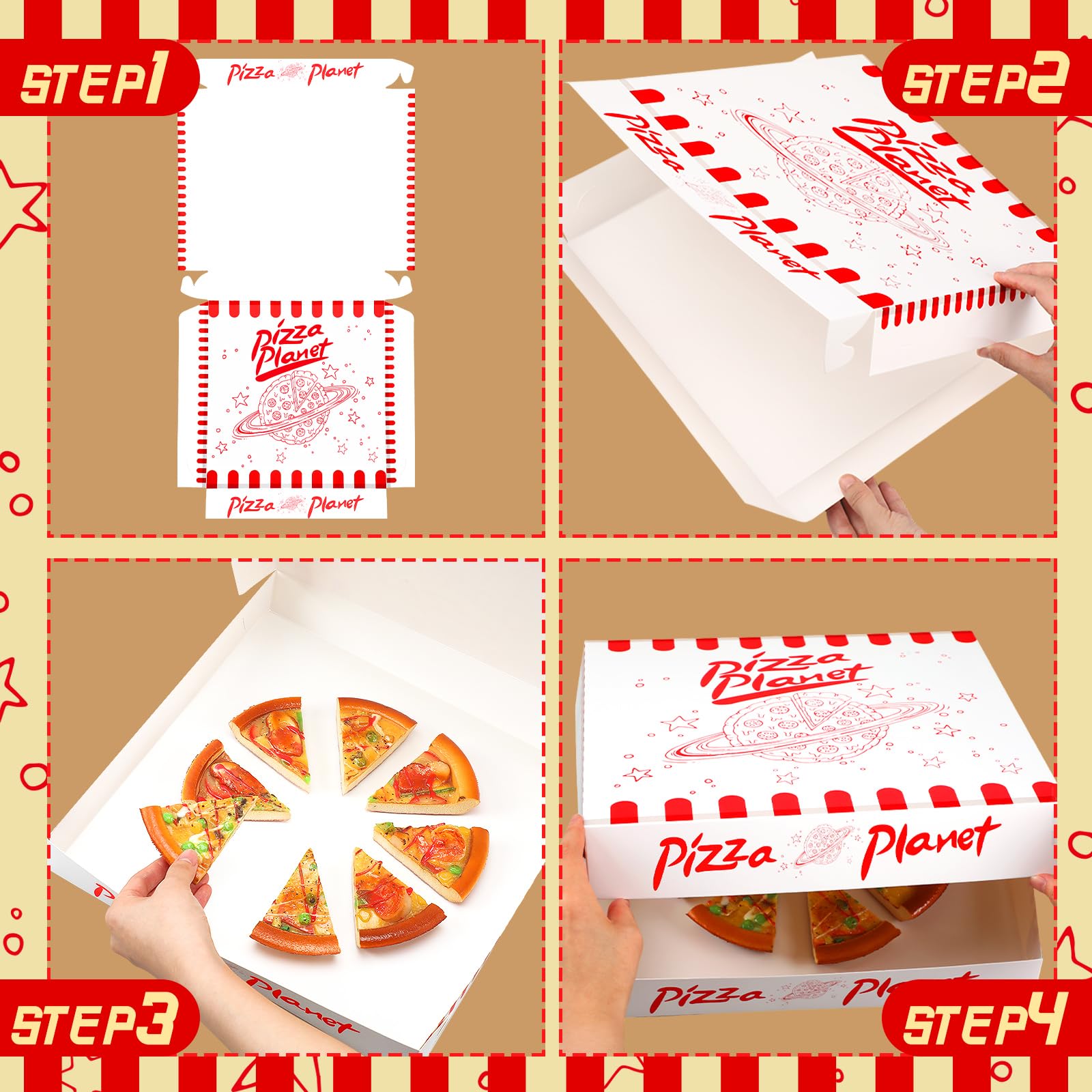 24 Pcs Mini Pizza Planet Pizza Boxes - 14 Inch Small Dessert Boxes for Birthday Party Favors, Themed Decorations & Storytelling Decor - Perfect for Kids Parties, Movie Nights & Themed Events