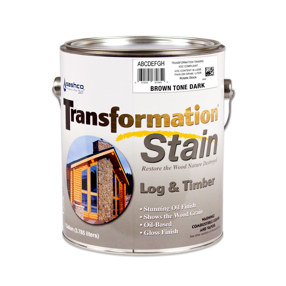 Sashco Transformation Log and Timber Stain - 1 Gallon Pail, Dark Brown Wood Stain for Decks, Fences & Outdoor Furniture - Weatherproof & Long-Lasting Protection