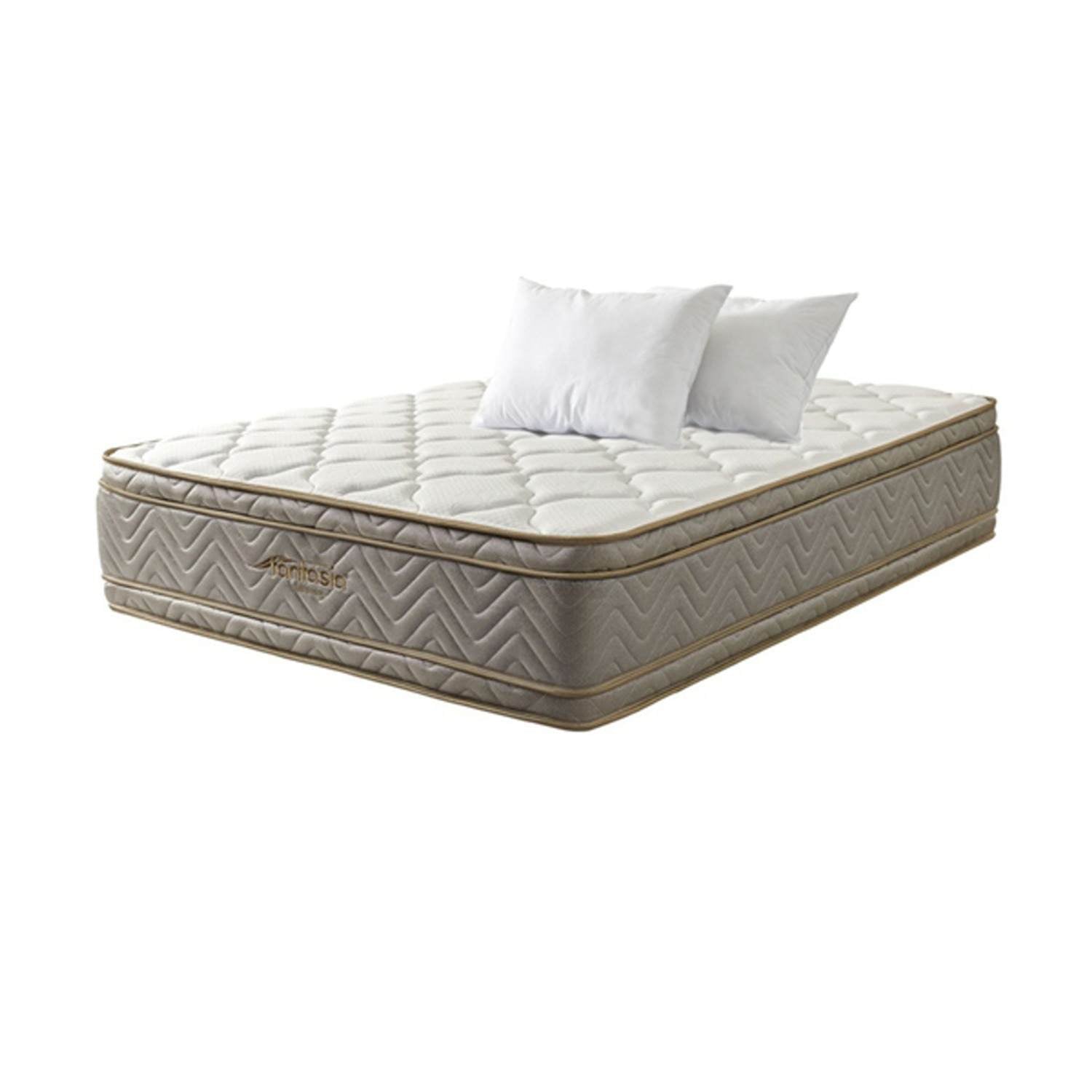 Optimized Beige & Silver Double Bed Frame and Mattress Combo (140cm) with 2 Pillows & Protector - Perfect for Guest Rooms, Apartments & Modern Bedrooms