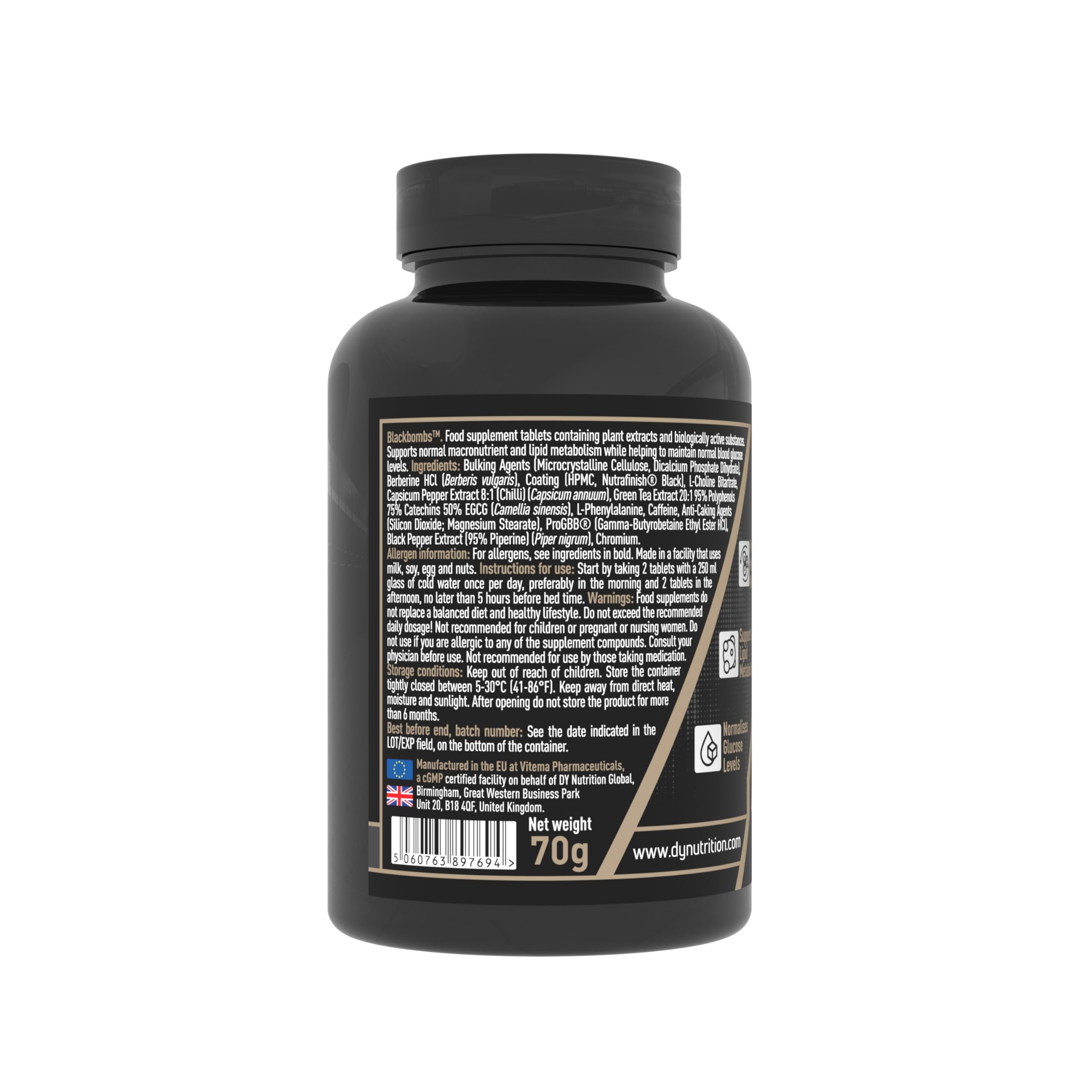 Dorian Yates Black Bombs Pre-Workout Supplement - 60 Tablets for Muscle Energy & Strength | Ideal for Gym & Bodybuilding