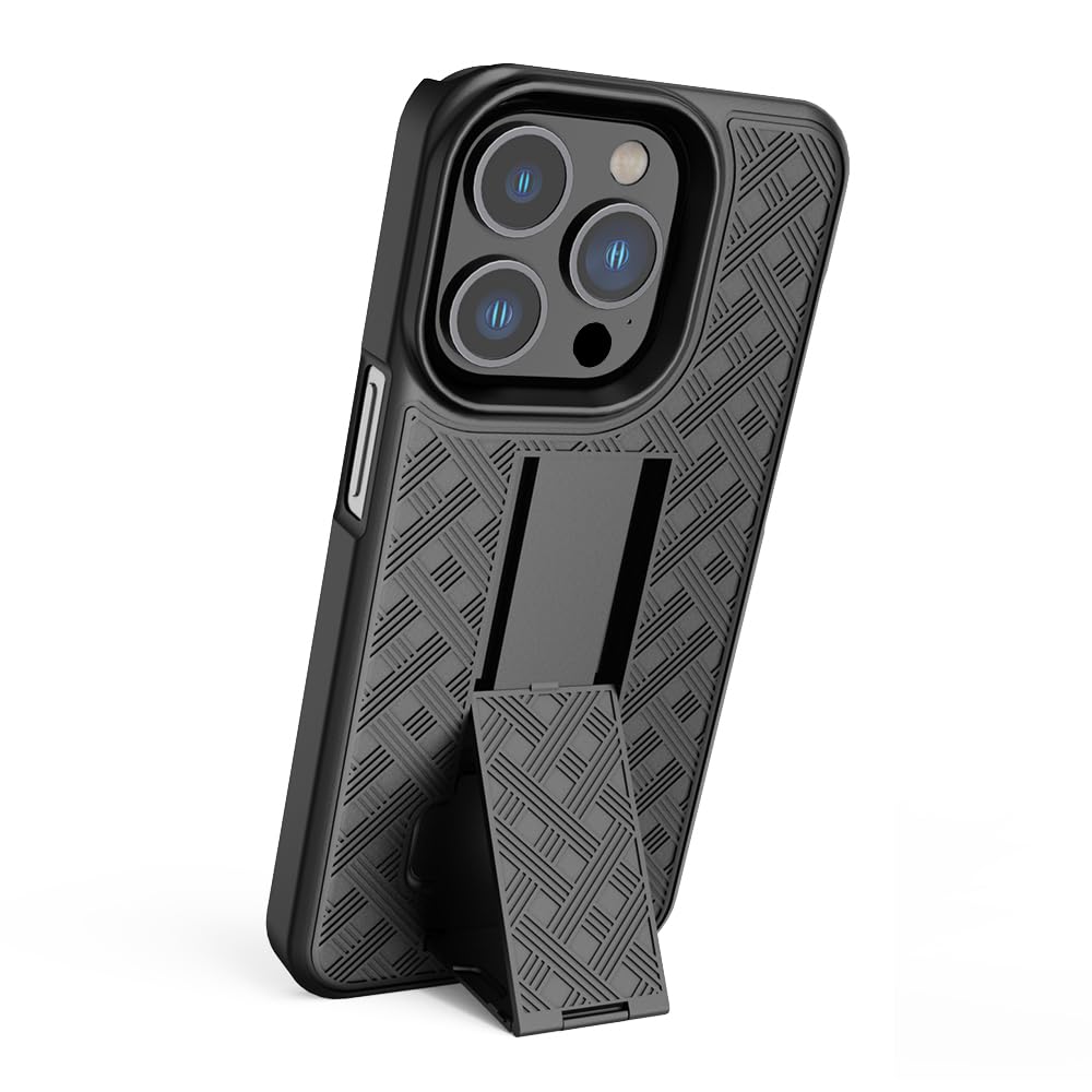 Aduro iPhone 15 Pro Case with Kickstand & Holster - Slim Protective Shell & Swivel Belt Clip - Built-in Stand for Apple iPhone 15 Pro (6.1