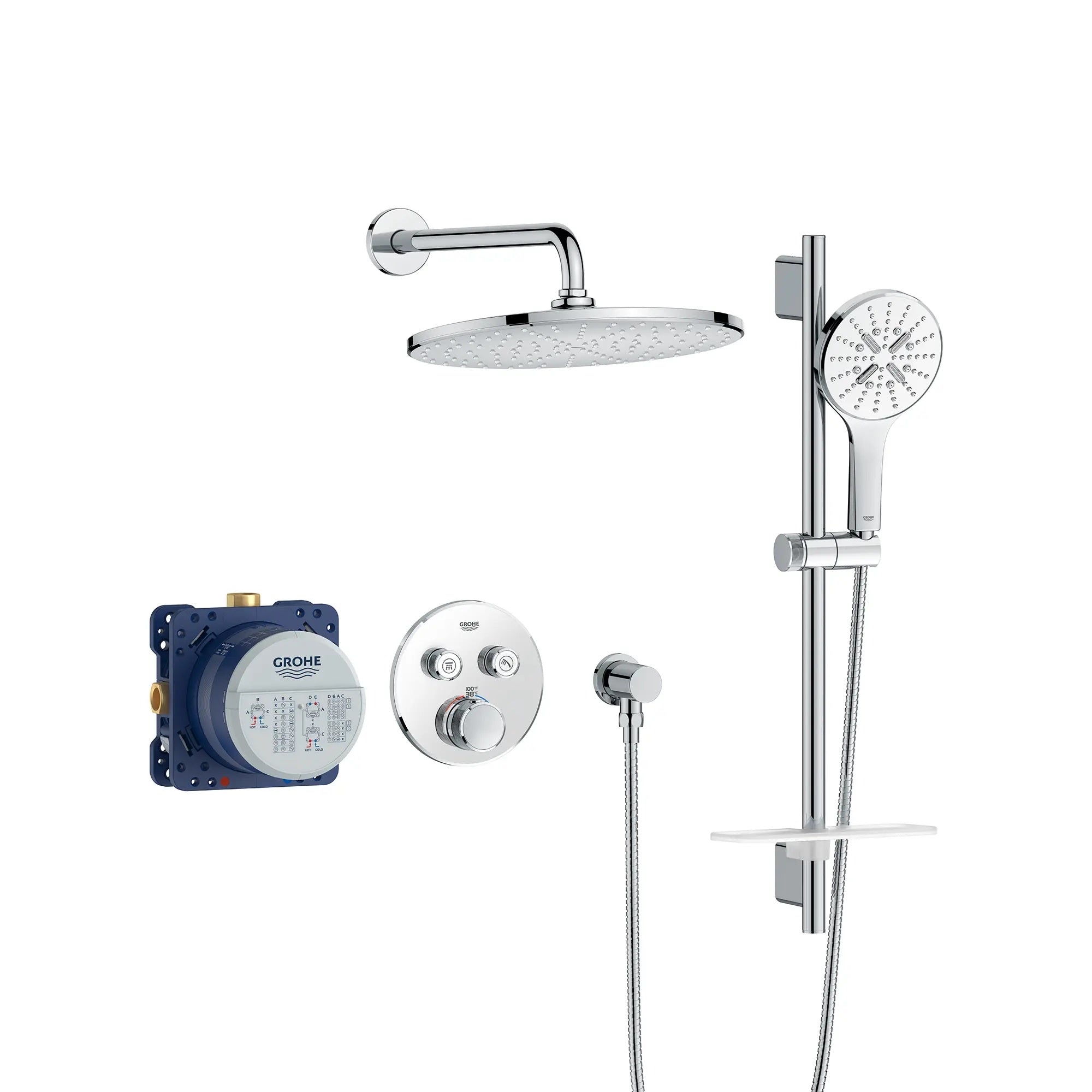 GROHE RAINSHOWER SmartControl Thermostatic Dual Function Round Shower Kit - Luxury Rainfall & Hand Shower Combo for Spa-Like Bathroom Experience