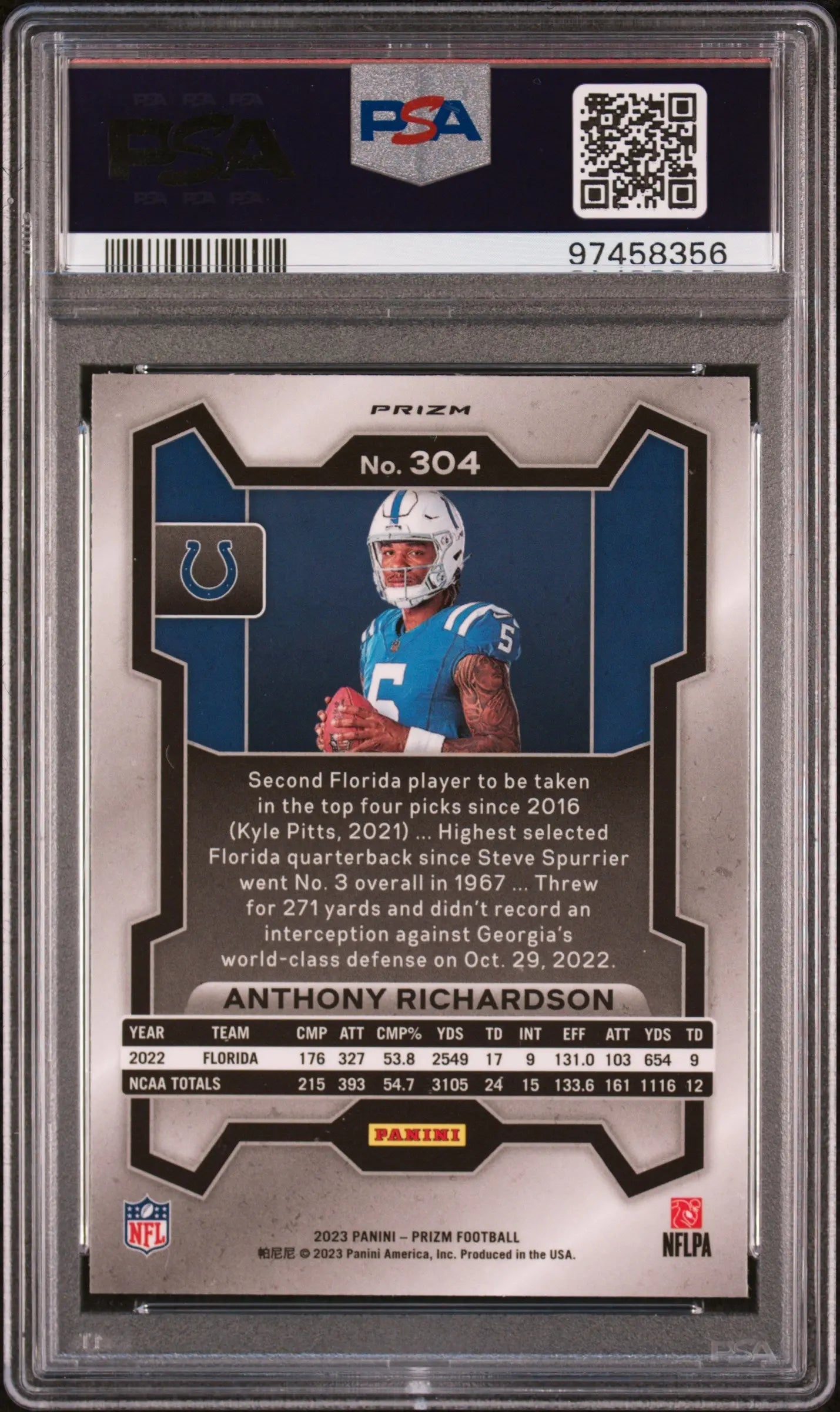 2023 Panini Prizm Anthony Richardson Rookie Card #304 PSA 8 Graded - Football Trading Card for Collectors & Investors, Perfect for Sports Memorabilia Displays & Portfolio Diversification