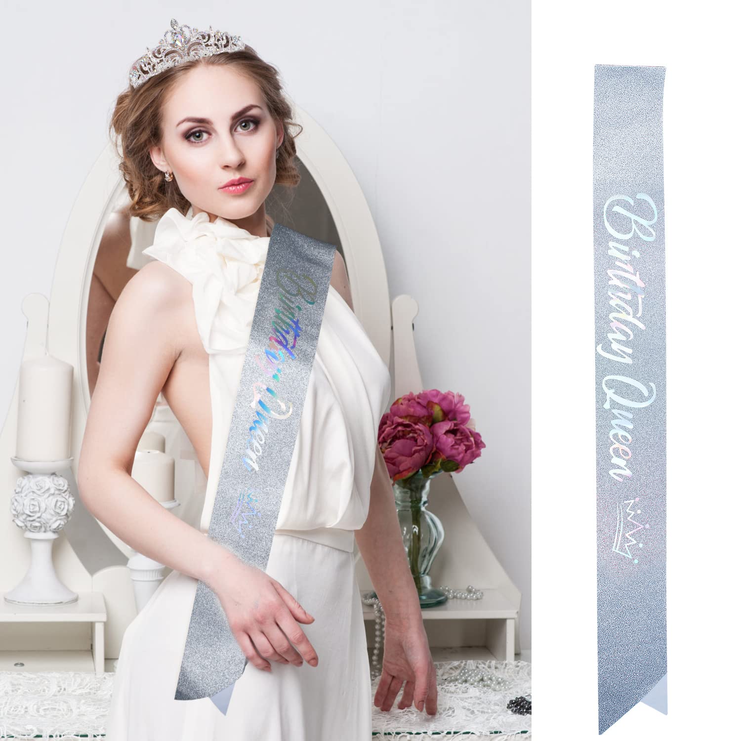 Elegant Happy Birthday Queen Tiara for Women | Sparkling Birthday Crown & Sash Set | Women's Birthday Party Supplies & Decorations | Perfect for Birthday Celebrations, Bachelorette Parties & Special Occasions