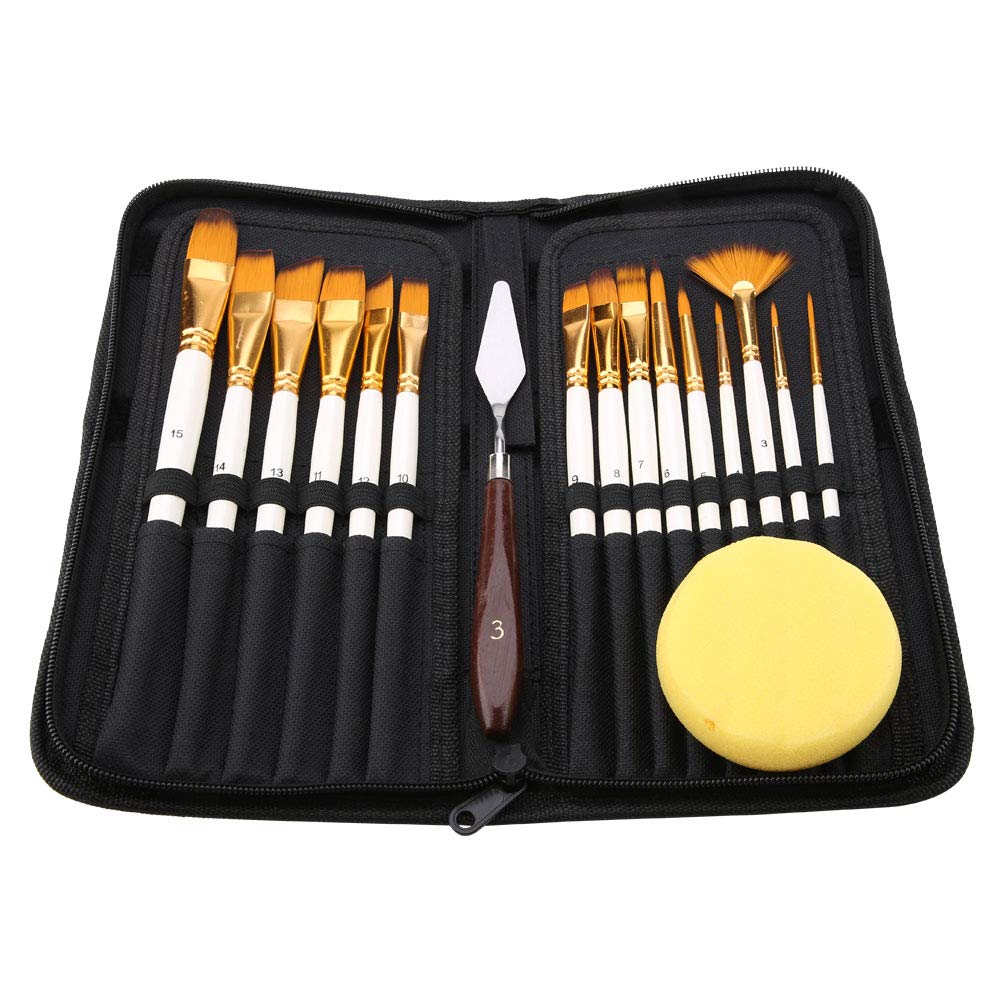 Premium Artist Paint Brush Set - 15 Watercolor Brushes with Wood Handles in Various Shapes & Sizes - Portable Carrying Case Included - Perfect for Watercolor Painting, Acrylics & Oil Painting - Ideal for Artists, Students & Hobbyists