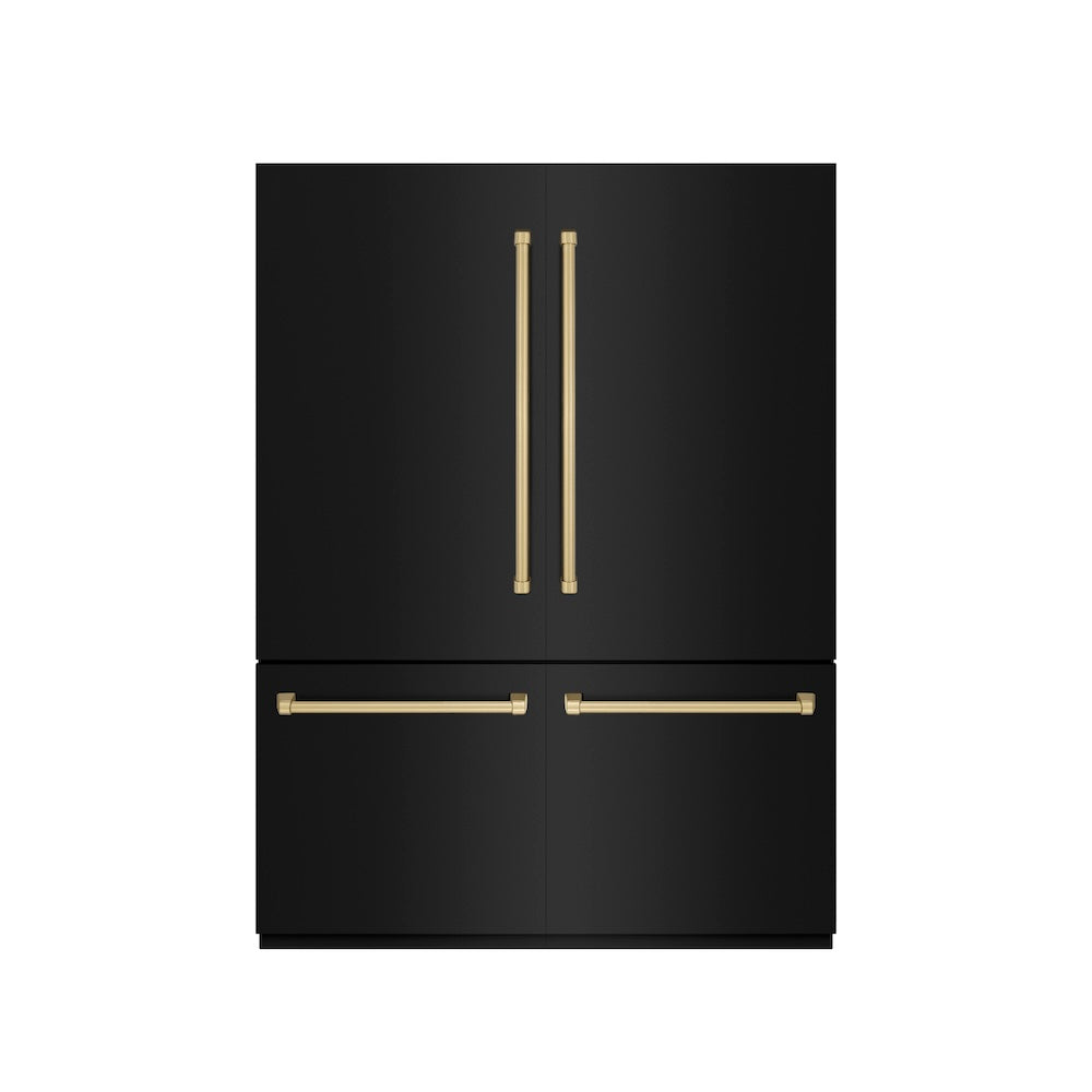 ZLINE Autograph Edition 60-Inch French Door Built-In Refrigerator - 32.2 cu.ft Capacity, Bottom Freezer, Water Dispenser & Ice Maker - Black Stainless Steel with Graphite Gray Interior & Champagne Bronze Accents (GRBIVZ BS 60 CB) | Perfect for Modern Kitchens, Open-Concept Homes & Luxury Appliances Collection