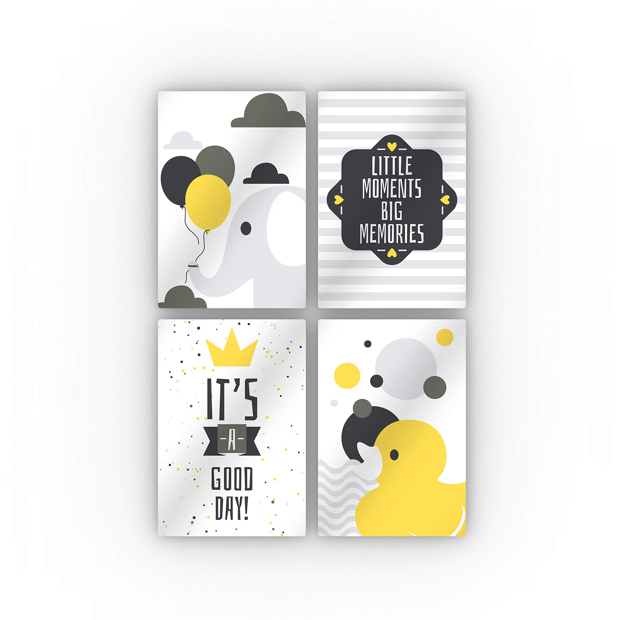 HB Art Design Elephant & Chick Motivational Wall Art - 4 Panel Metal Print Set for Nursery, Baby Girl & Boy Room, Kids Room Decor - Ready to Hang, 100% Handmade in USA (30x20 inches x4) - Perfect for Nursery Themes, Baby Showers & Children's Bedroom Decor