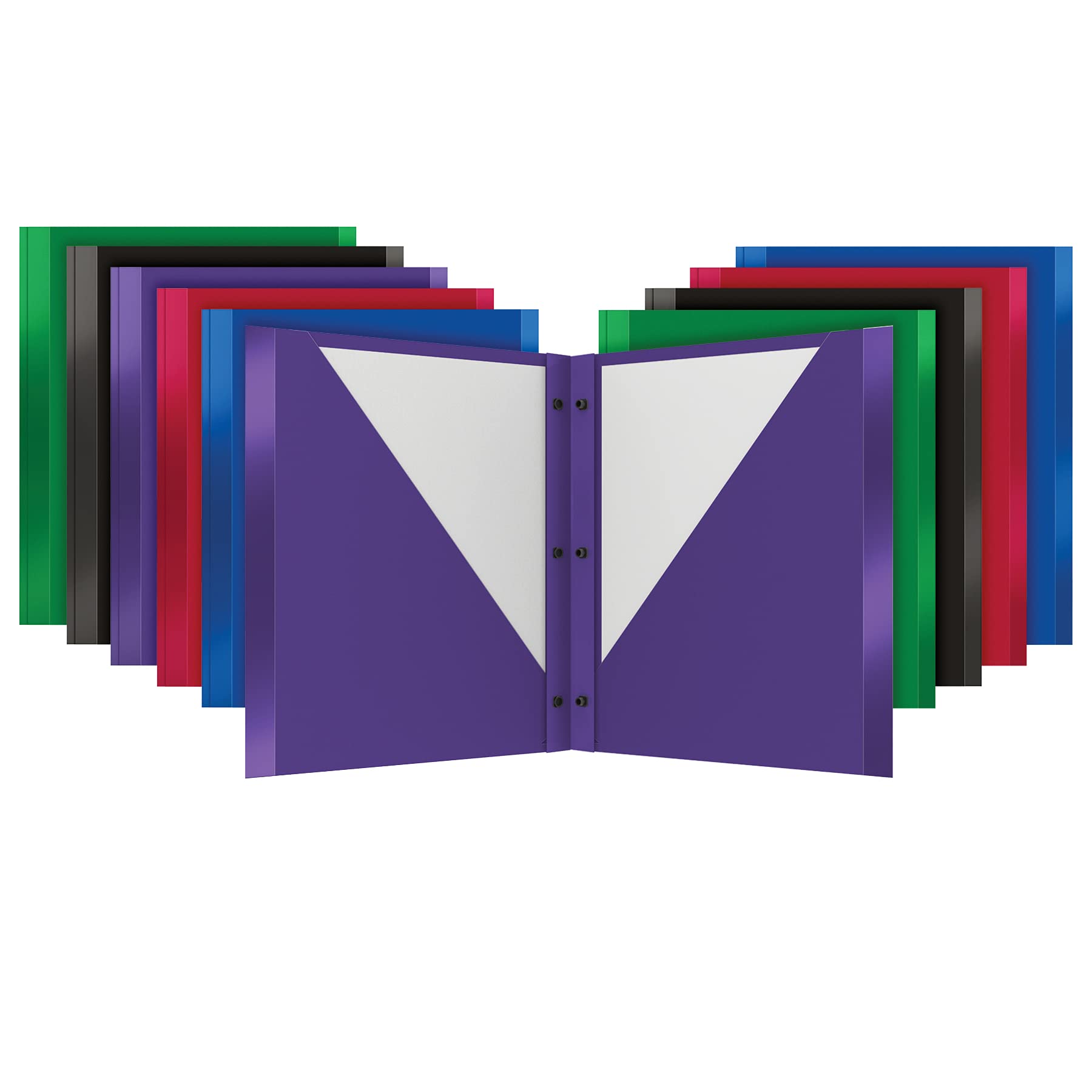 Oxford 2 Pocket Folders 10 Pack - Letter Size Plastic Snap Fastener Portfolios with Anti-Tear Edges - Purple, Green, Black, Red, Blue (89113) - Perfect for School, Office, and Document Organization