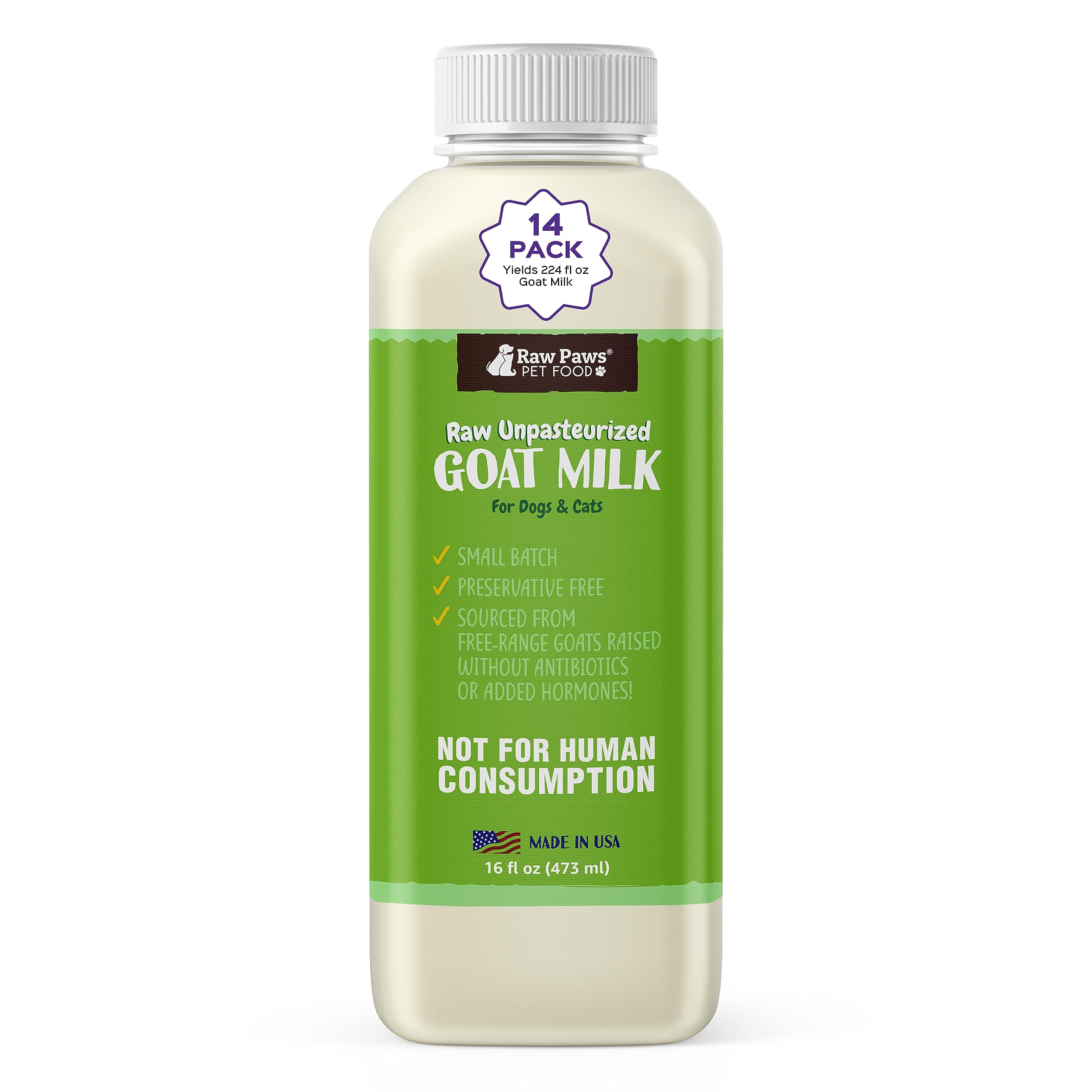Raw Unpasteurized Goat Milk for Dogs & Cats - 16oz (14 Pack) | Natural Pet Milk Replacer for Puppies & Kittens | Digestive Supplement for Sensitive Stomach | Frozen Raw Goat Milk Topper for Dog Food | Perfect for Hydration, Nutrition & Picky Eaters