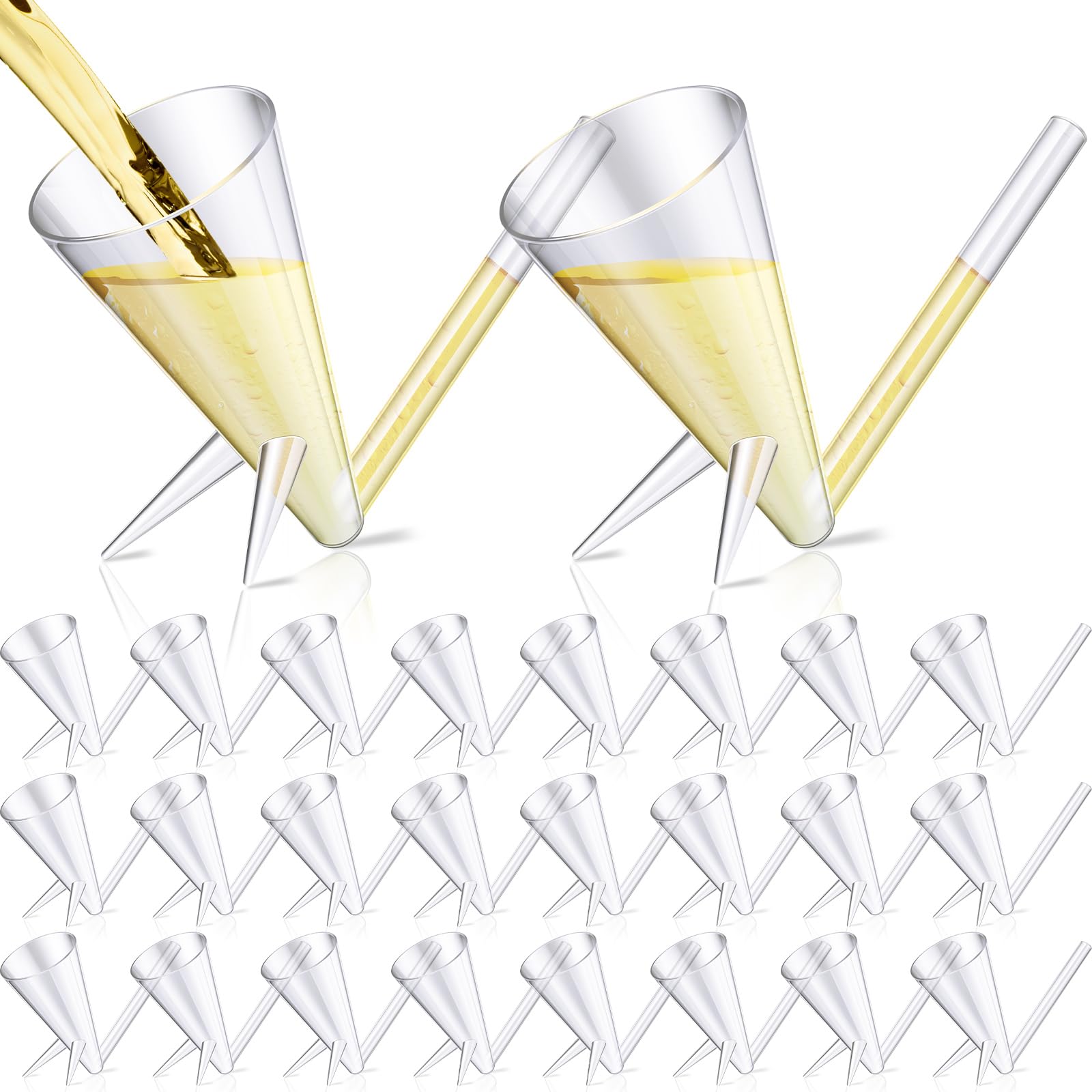 24-Pack Clear Acrylic Champagne Shooters with Stand - Unbreakable Reusable Flute Glasses for Christmas, Bar Parties, Bachelorette & Wedding Events - Elegant Drinkware for Celebrations & Home Decor