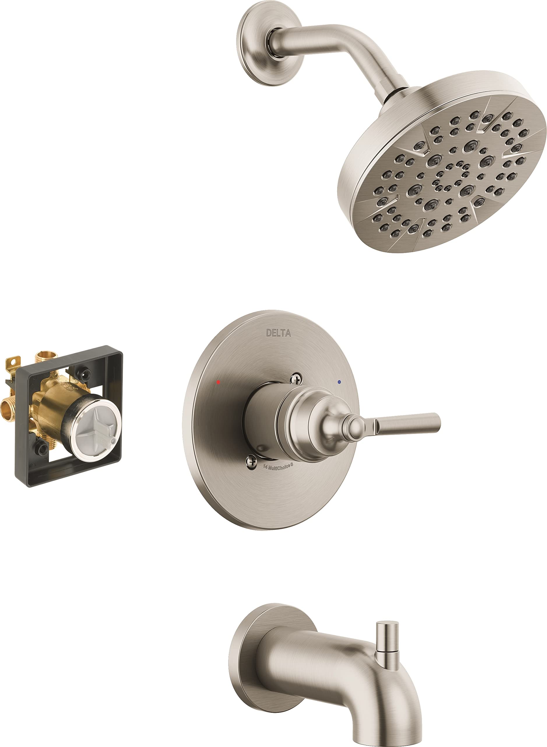 Saylor 14 Series Brushed Nickel Tub and Shower Faucet Combo with Valve - Modern Bathtub & Shower System, Shower Trim Kit & Faucet Set for Bathroom Renovation - Durable Stainless Steel T14435-SS (Perfect for Home, Hotel & Spa Bathrooms)
