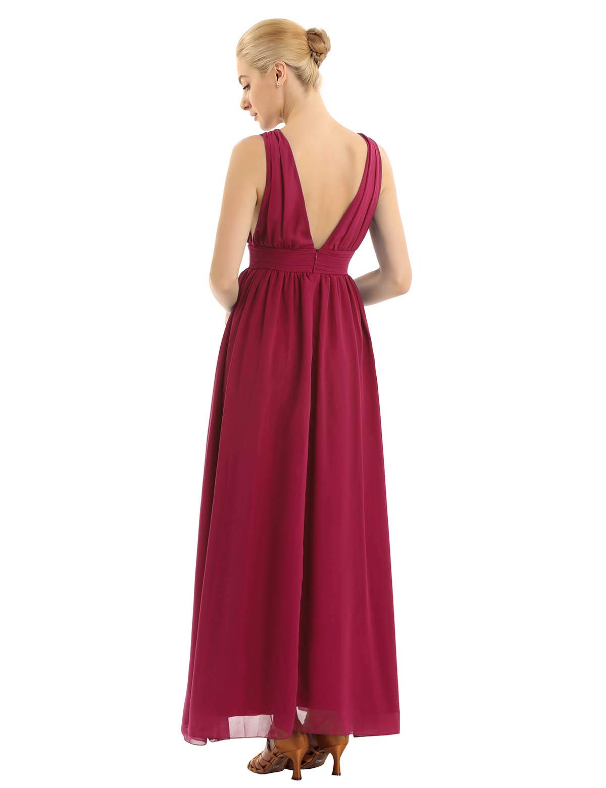 Elegant Women's Double V-Neck Chiffon Bridesmaid Dress with High Slit - Perfect for Weddings, Evening Parties & Formal Events