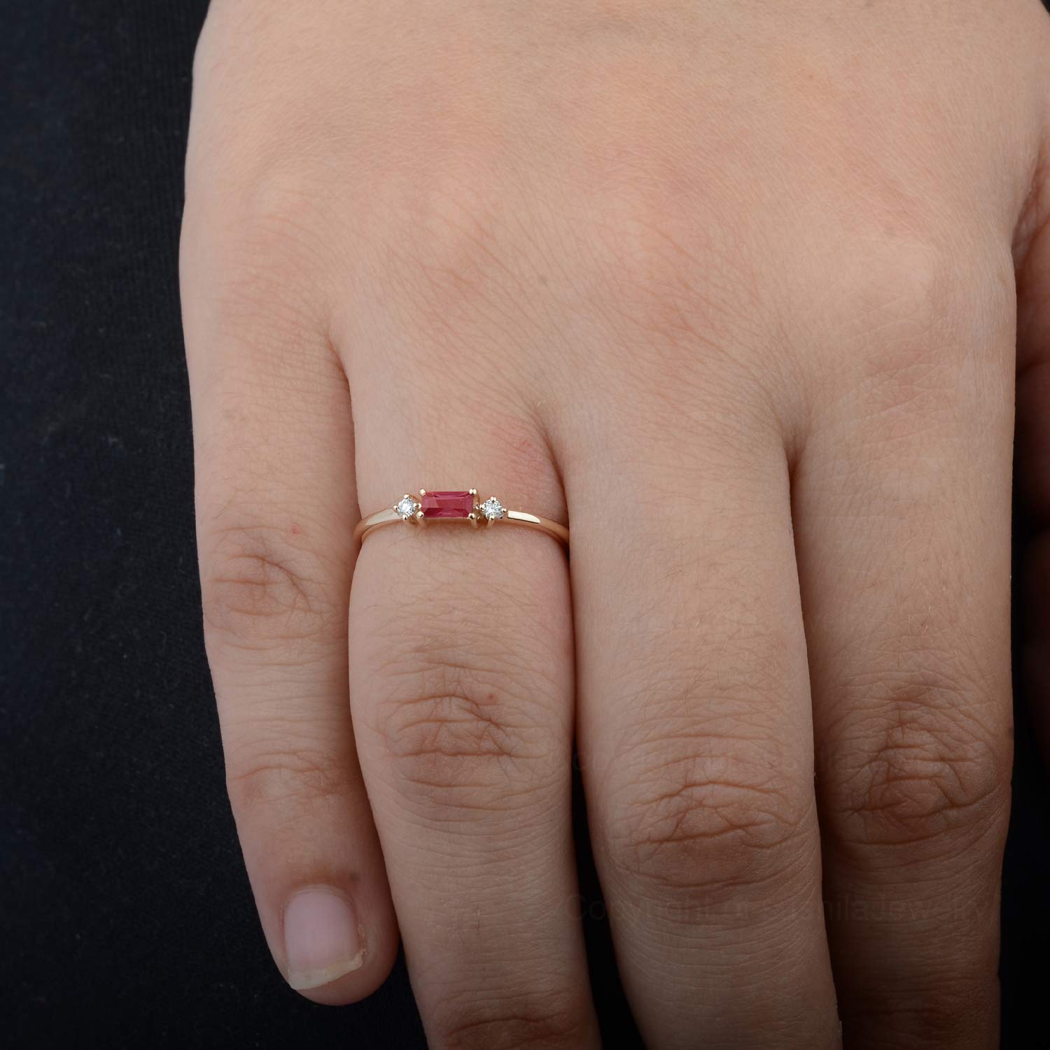 14K Solid Gold Natural Ruby Gemstone Baguette Ring - Elegant Wedding Band for Women, Minimalist Diamond Engagement Ring, Dainty Stackable Jewelry | Perfect for Anniversaries, Proposals & Everyday Wear