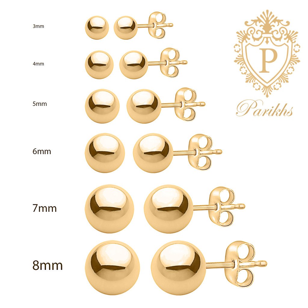 14K Yellow Gold 8MM High Polished Ball Stud Earrings with Push Backs - Perfect for Everyday Wear, Parties & Special Occasions