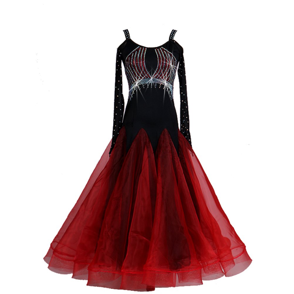 Elegant Ballroom Dance Competition Dresses for Women - Sparkling Rhinestone & Crystal Embellished Long Sleeve Performance Gown (Perfect for Latin, Standard & Professional Dance Events)