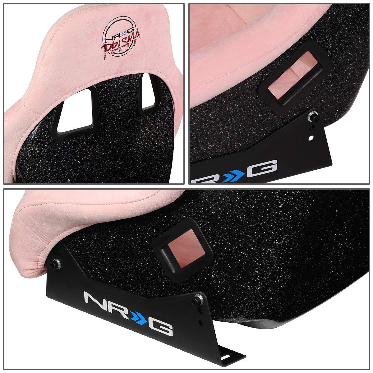 NRG Innovations NRG-FRP-303PK-PRISMA Pink Fiberglass Racing Bucket Seat with Alcantara Cover - 4-Point Harness Compatible for Sports Cars, Drifting & Track Racing - Lightweight & Durable Performance Seat for Enhanced Driving Experience