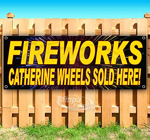 Premium 13 oz Heavy-Duty Vinyl Fireworks Catherine Wheels Banner - Single-Sided with Metal Grommets | Durable Non-Fabric Material | Perfect for Firework Displays, Parties & Outdoor Events