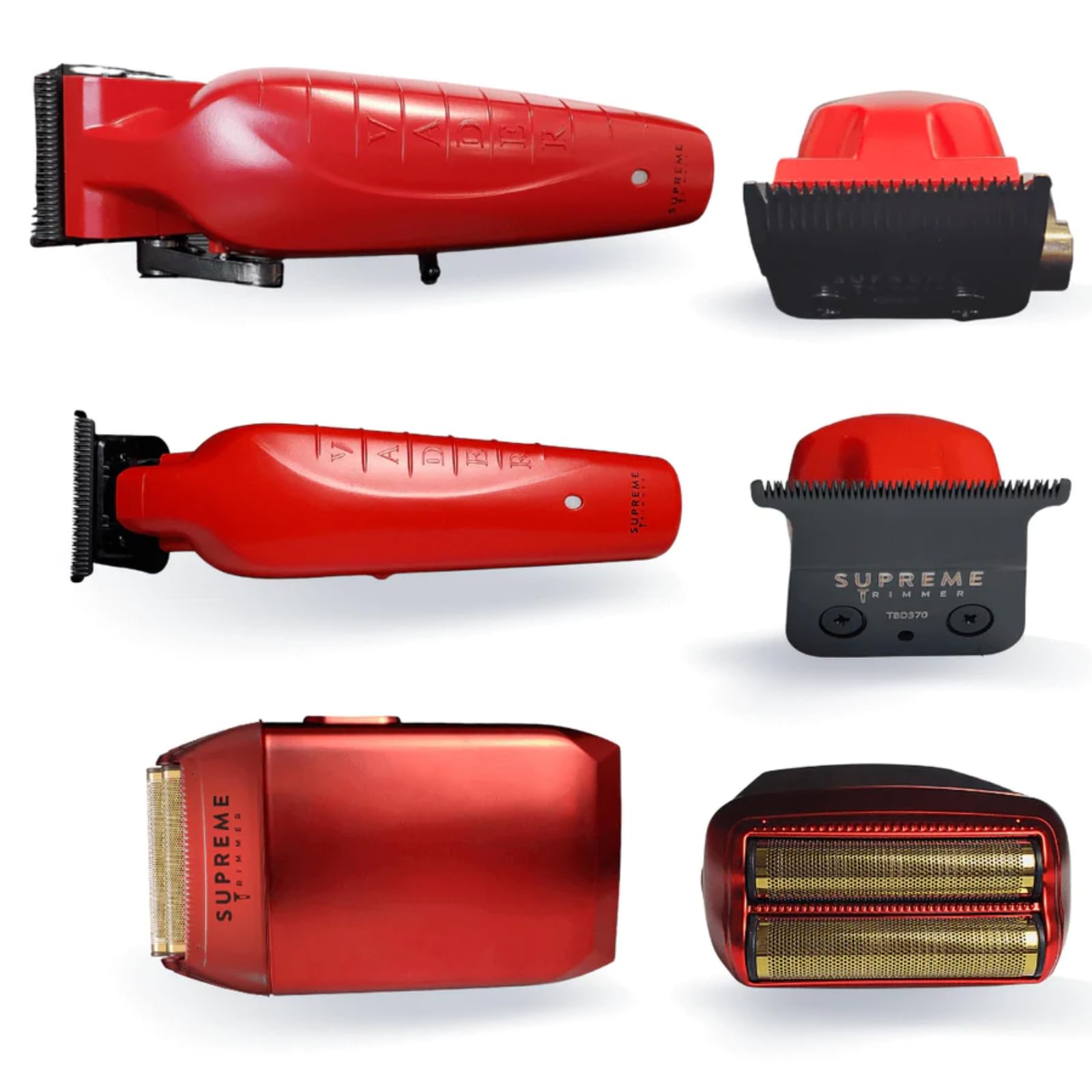 Professional 3-in-1 Men's Beard Trimmer Kit - Vader Clipper, Vader Trimmer & Crunch Foil Shaver | Supreme Barber Set with Brushless Motor & IPX6 Waterproof Design | Perfect for Home Grooming, Travel & Professional Use | Red