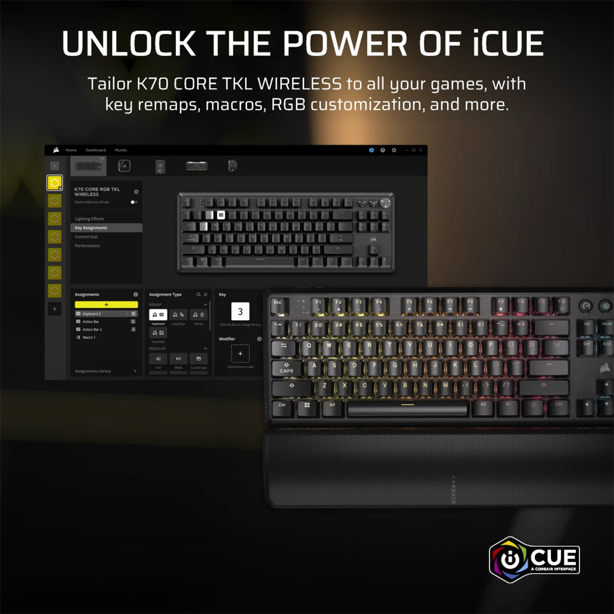 Corsair K70 Core TKL Wireless Mechanical Gaming Keyboard with MLX Linear Switches - Perfect for Esports, Streaming & Office Work