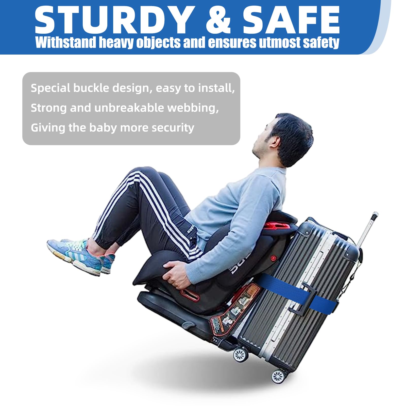 Car Seat Travel Belt for Suitcase - Convert Kid Car Seat & Carry-on Luggage into Airport Stroller | Safe Travel Solution for Toddlers | Perfect for Airports, Road Trips & Family Vacations