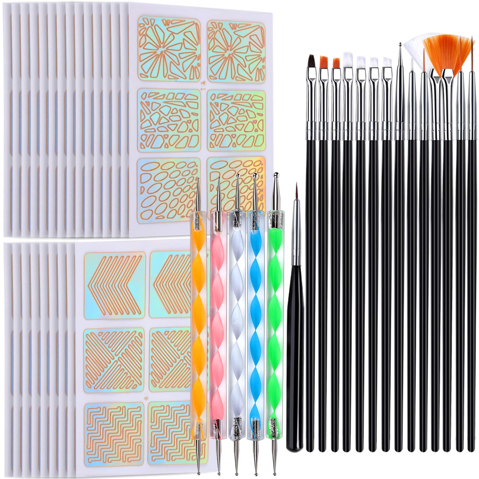 Professional Nail Art Kit with Brushes & Stencils for UV Gel Beginners - Complete Home Salon Manicure Set for DIY Nail Designs & Gel Polish Application