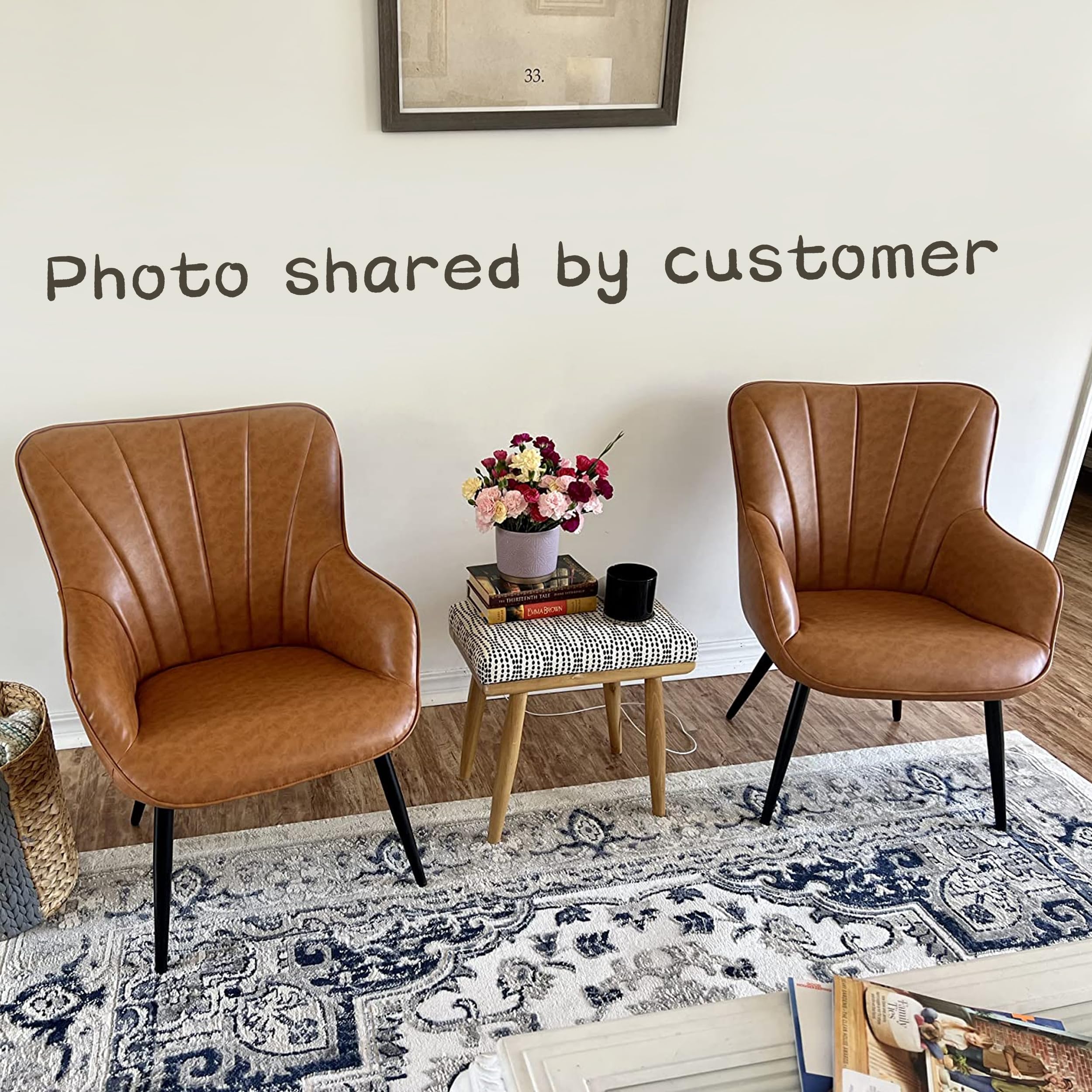 PrimeZone Faux Leather Mid Century Modern Accent Chair - Wingback Armchair with Metal Legs for Living Room, Bedroom, Office & Dining Room - Brown, Set of 2 - Perfect for Home Decor, Reading Nook & Guest Seating