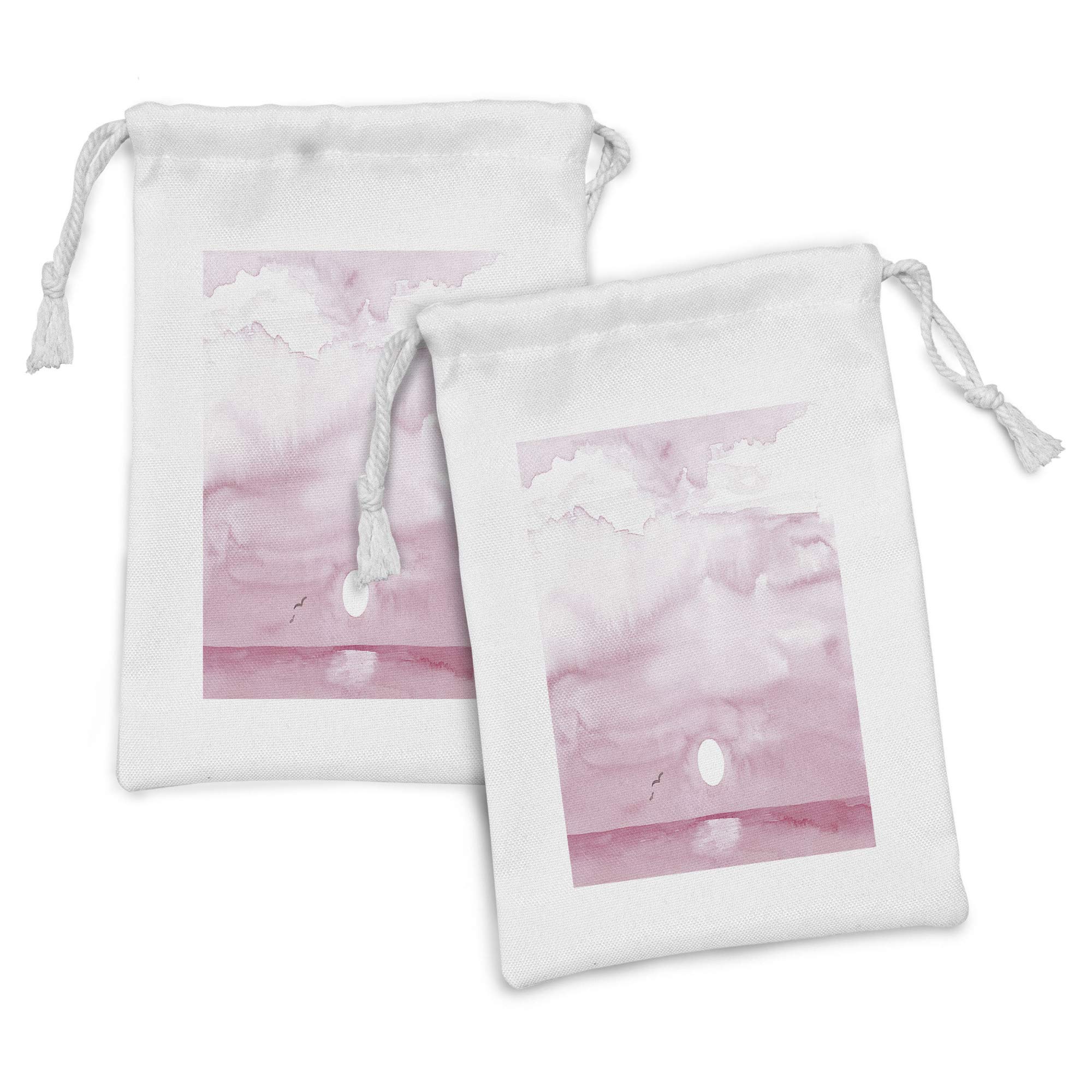 Ambesonne Seagulls Fabric Pouch Set of 2 - Watercolor Beach Sunrise Design with Flying Birds, 9