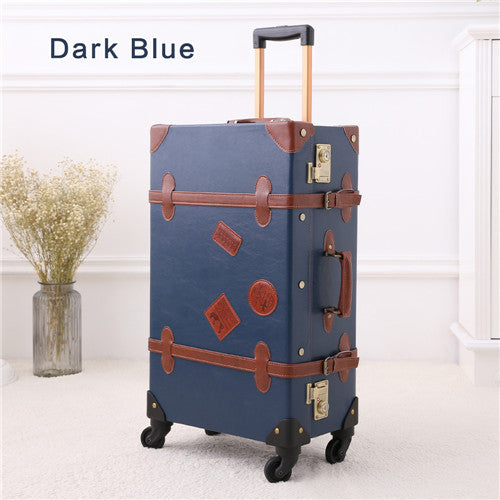 Vintage 2-Piece Retro Trolley Suitcase Set - 12 20 22 24 26 Inch Dark Blue Luggage for Travel | Durable Spinner Wheels, Expandable Design (Perfect for Business Trips, Vacations & Air Travel)