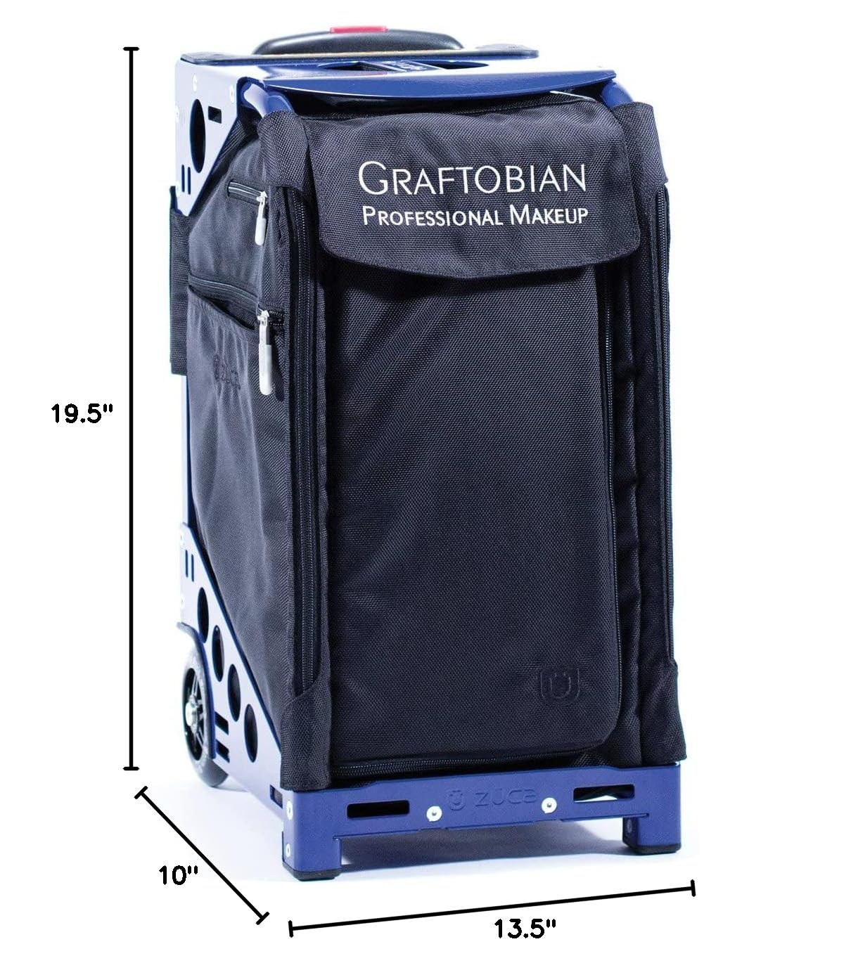 Zuca Pro Artist Wheeled Makeup Case with 2 HD Super Palettes - Professional Cosmetic Organizer with Black Insert Bag, Navy Blue Frame, 5 Vinyl Bags & Travel Cover - Perfect for Makeup Artists, Travel & Salon Storage (Graftobian)
