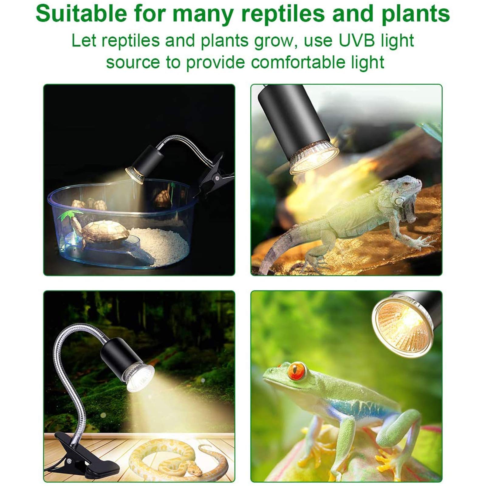 Adjustable Reptile Lamp Fixture Holder with 2 UVA UVB Bulbs - Clamp Stand for Heating Light, Baking Lamp for Aquariums, Pets, Plants, Lizards, Spiders & Snakes - Perfect for Terrariums, Vivariums & Reptile Habitats