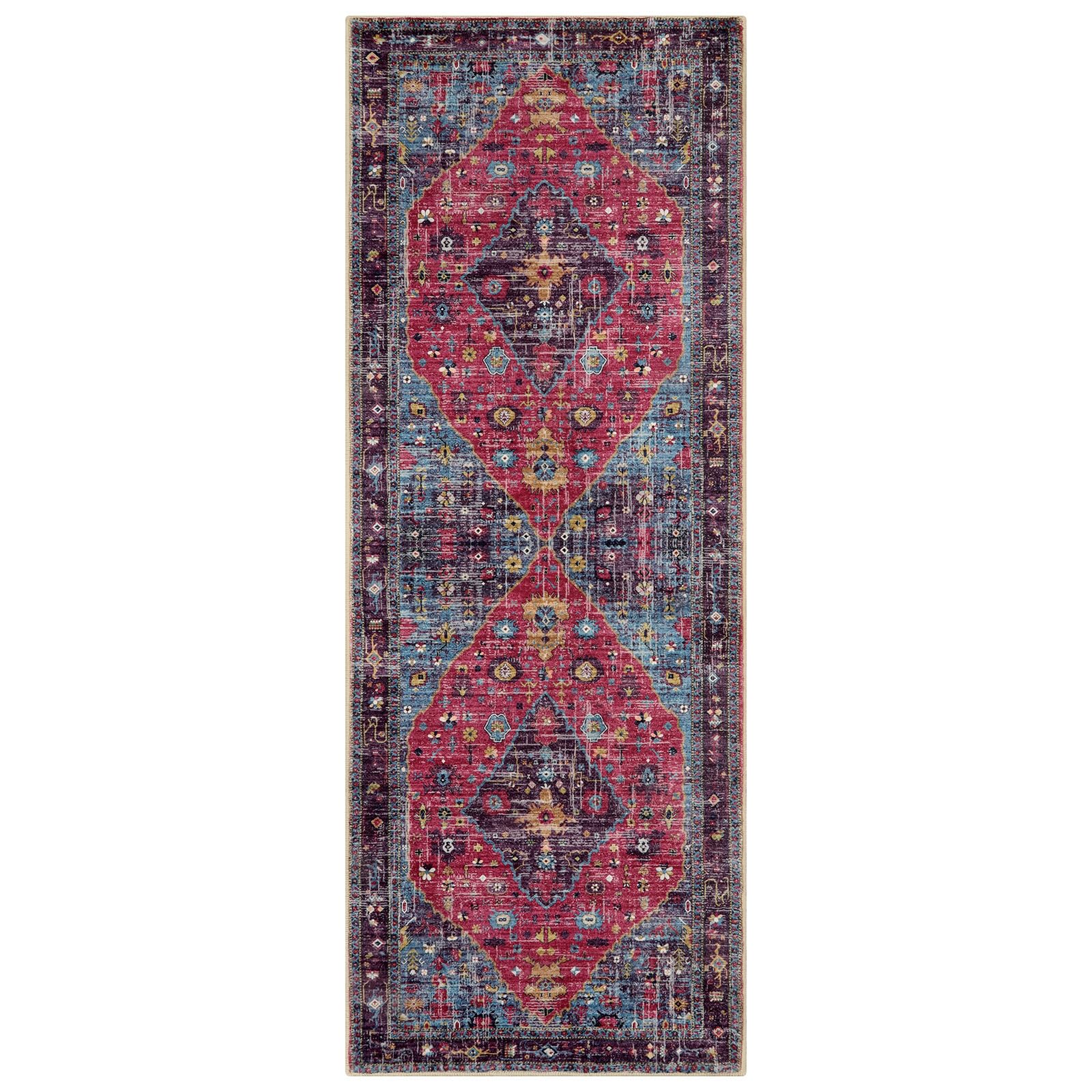 Lahome 2x6 Non-Slip Washable Runner Rug for Hallway, Kitchen, Entryway, Bathroom & Laundry - Machine Washable Oriental Print Carpet in Hot Pink | Perfect for High-Traffic Areas & Home Decor