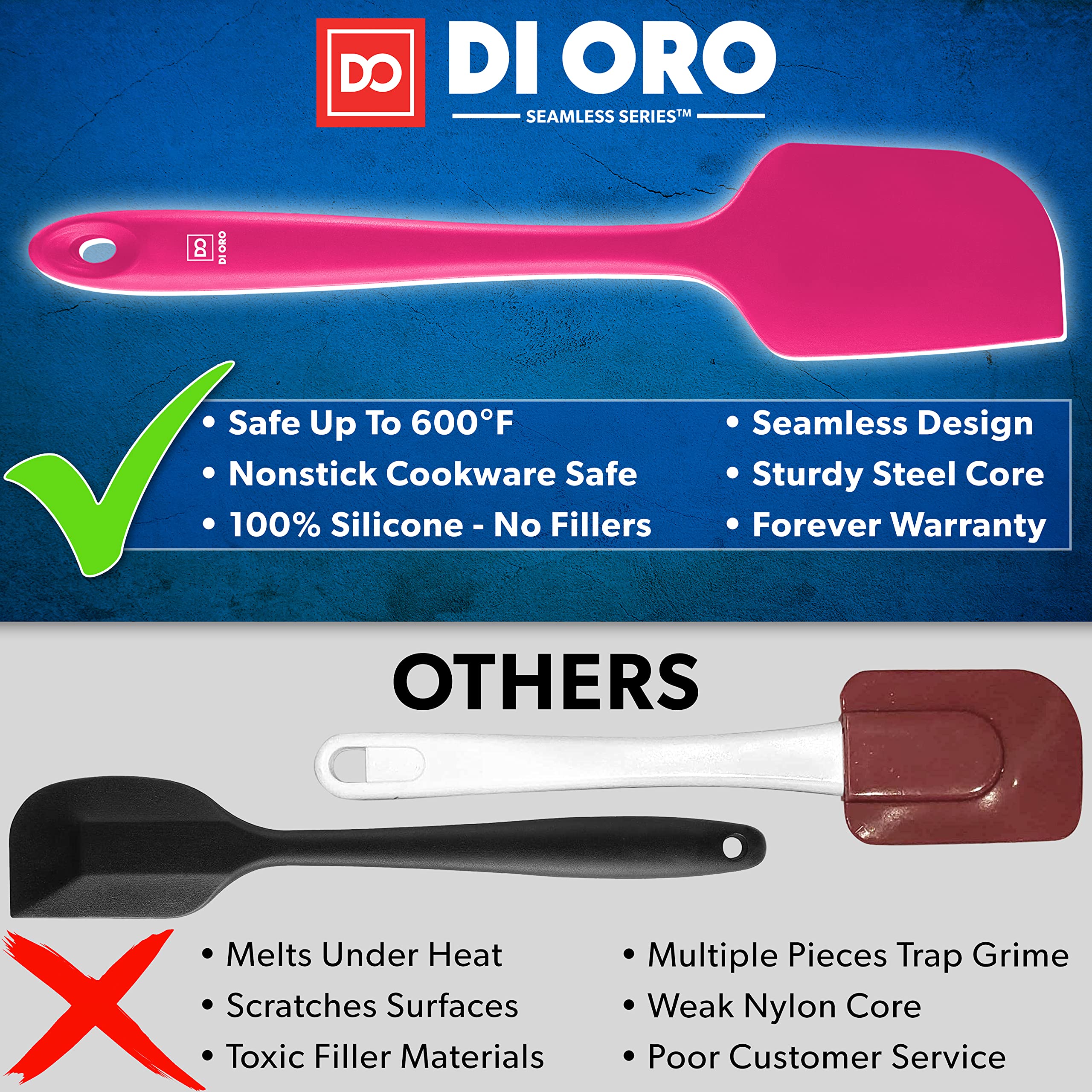 DI ORO Premium Silicone Spatula Set - 3-Piece Heat-Resistant Kitchen Utensils for Baking, Cooking & Mixing - BPA-Free Rubber Spatulas for Nonstick Pans (600°F Safe, Dishwasher Friendly, Magenta) - Perfect for Cake Decorating, Cookie Dough Mixing & Sauce Stirring