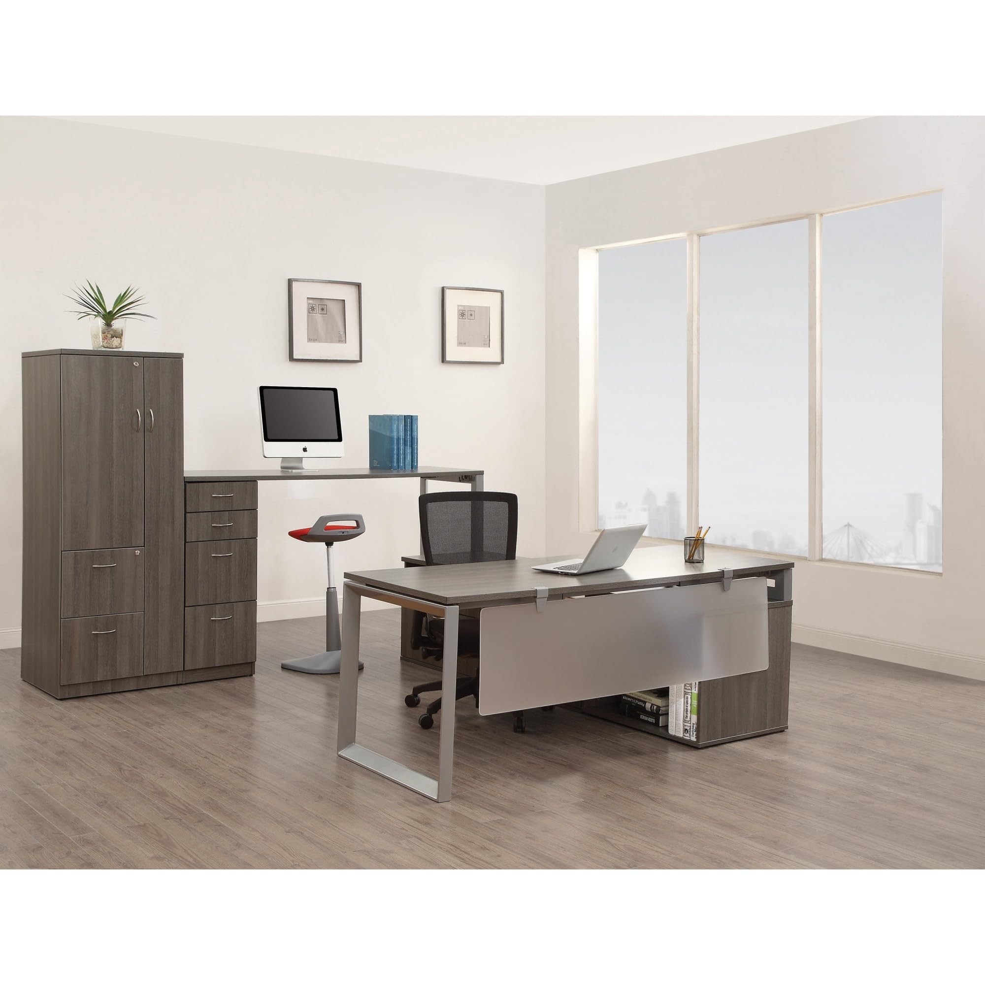 Lorell Relevance Series Charcoal Laminate Office Desk - Modern Home & Office Furniture for Workspace, Study Room, and Conference Room