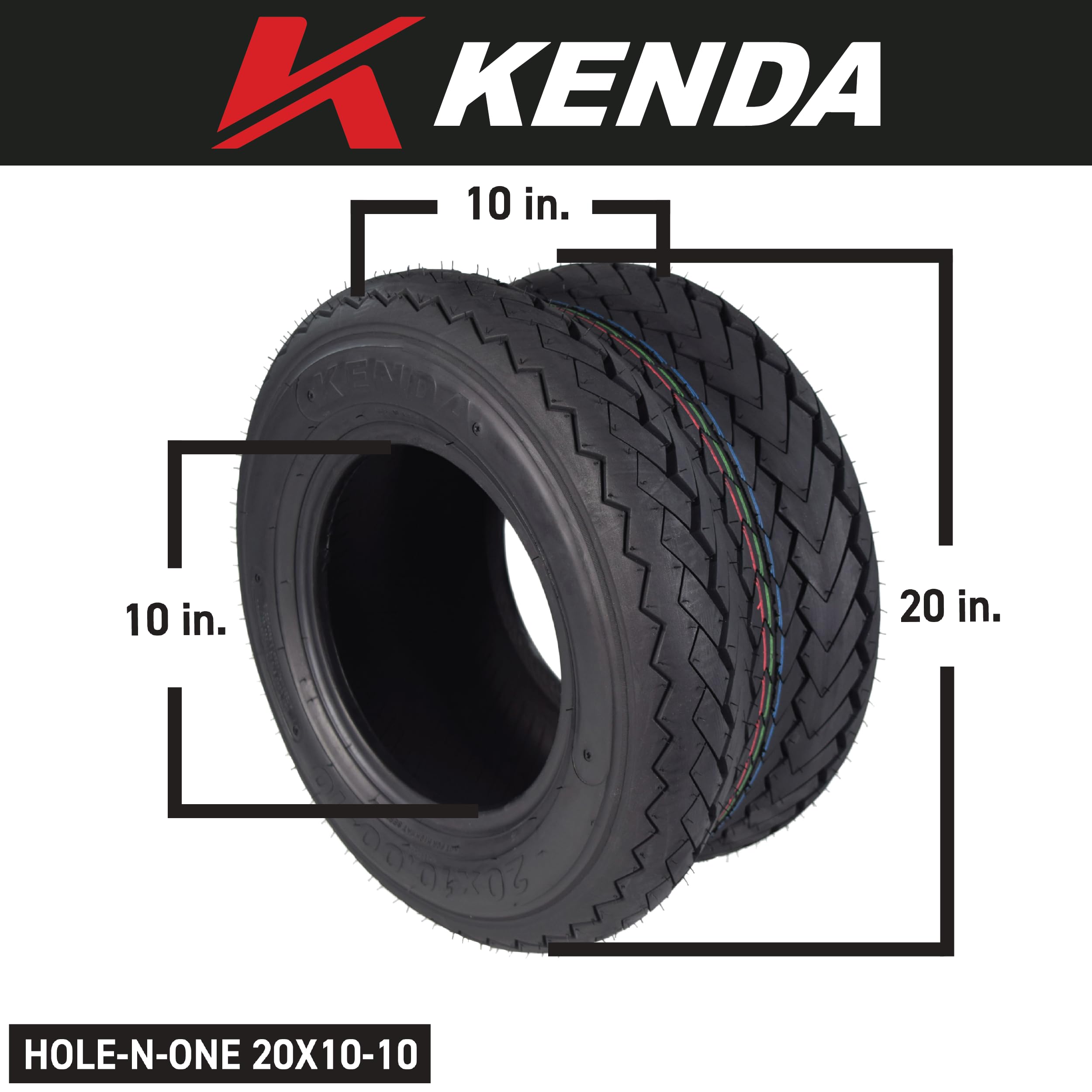 Kenda 20x10-10 Tubeless Golf Cart Tires - 2 Pack Replacement Turf Tires with Free Keychain - Perfect for Golf Carts, Utility Vehicles & Lawn Maintenance Equipment