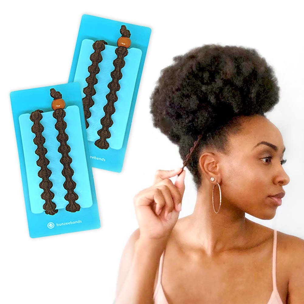 Bunzee Bands - Adjustable Hair Ties for Thick & Curly Hair - Perfect for Ponytails, Buns, Puffs & Updos - 2 Pack Brown - Ideal for Workouts, Yoga & Everyday Styling