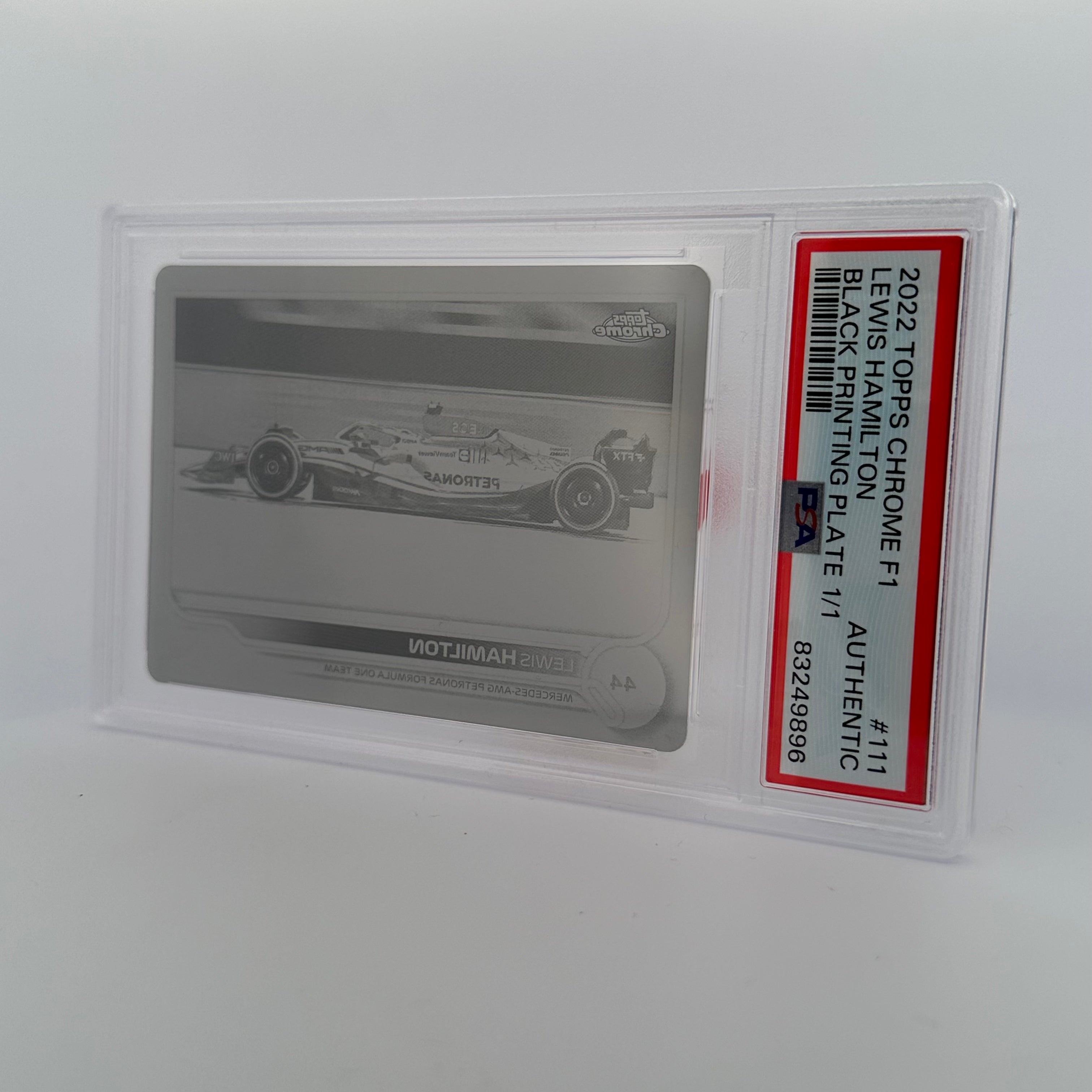 PSA Authentic 1/1 Lewis Hamilton #111 Black Printing Plate - Rare Collectible for F1 Fans, Sports Memorabilia Display & Investment