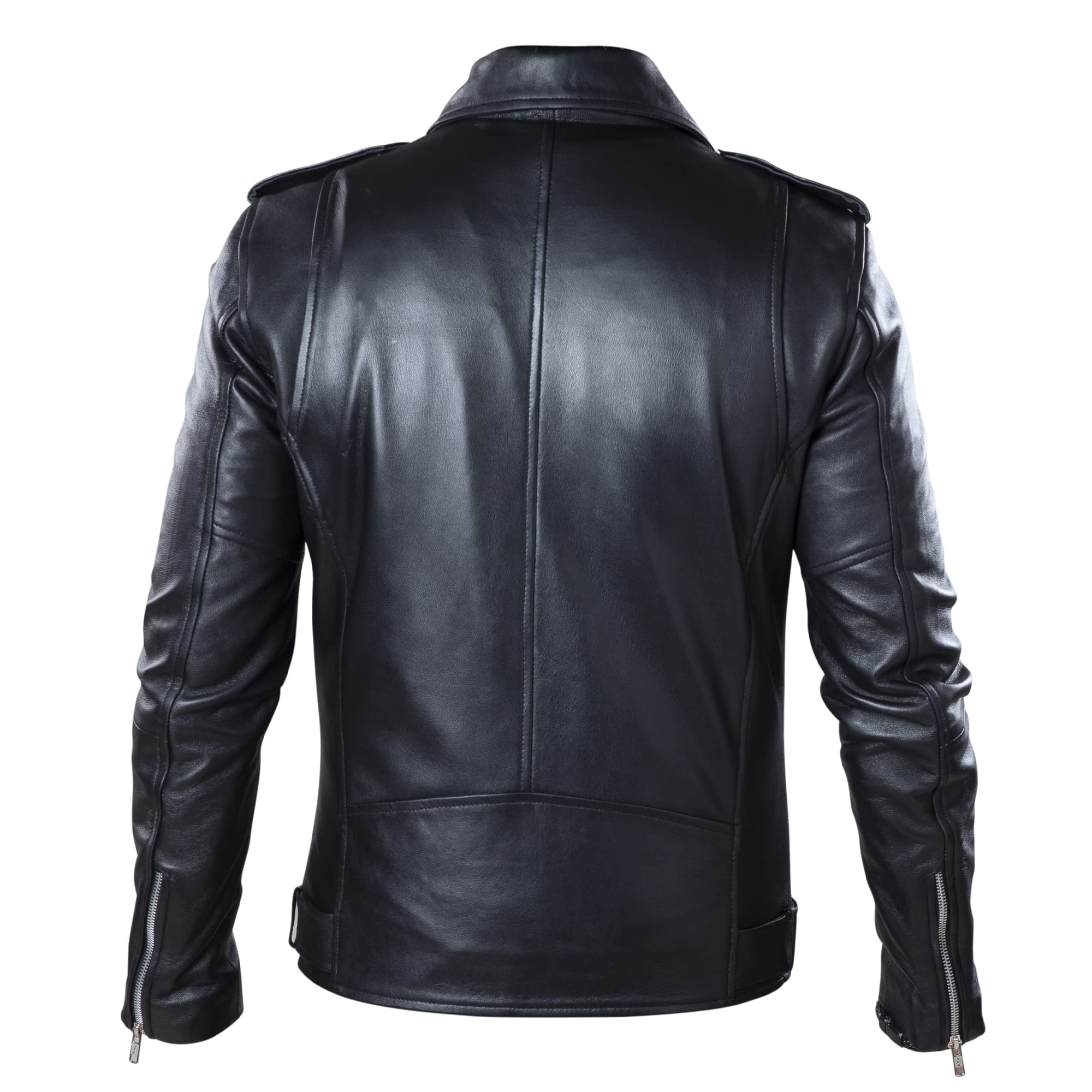 Premium Genuine Leather Biker Jacket for Men - Black Motorcycle Jacket with Notch Lapel & Zipper Cuffs | Stylish Outerwear for Riding, Casual Wear & Night Out