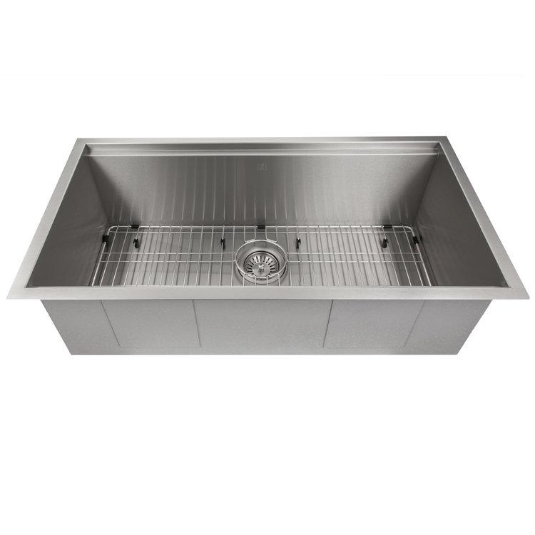 ZLINE Garmisch 33-Inch Undermount Single Bowl Stainless Steel Kitchen Sink - Scratch Resistant, Includes Bottom Grid & Accessories (SLS 33S) - Perfect for Modern Kitchens, Remodeling & Chef-Grade Food Prep