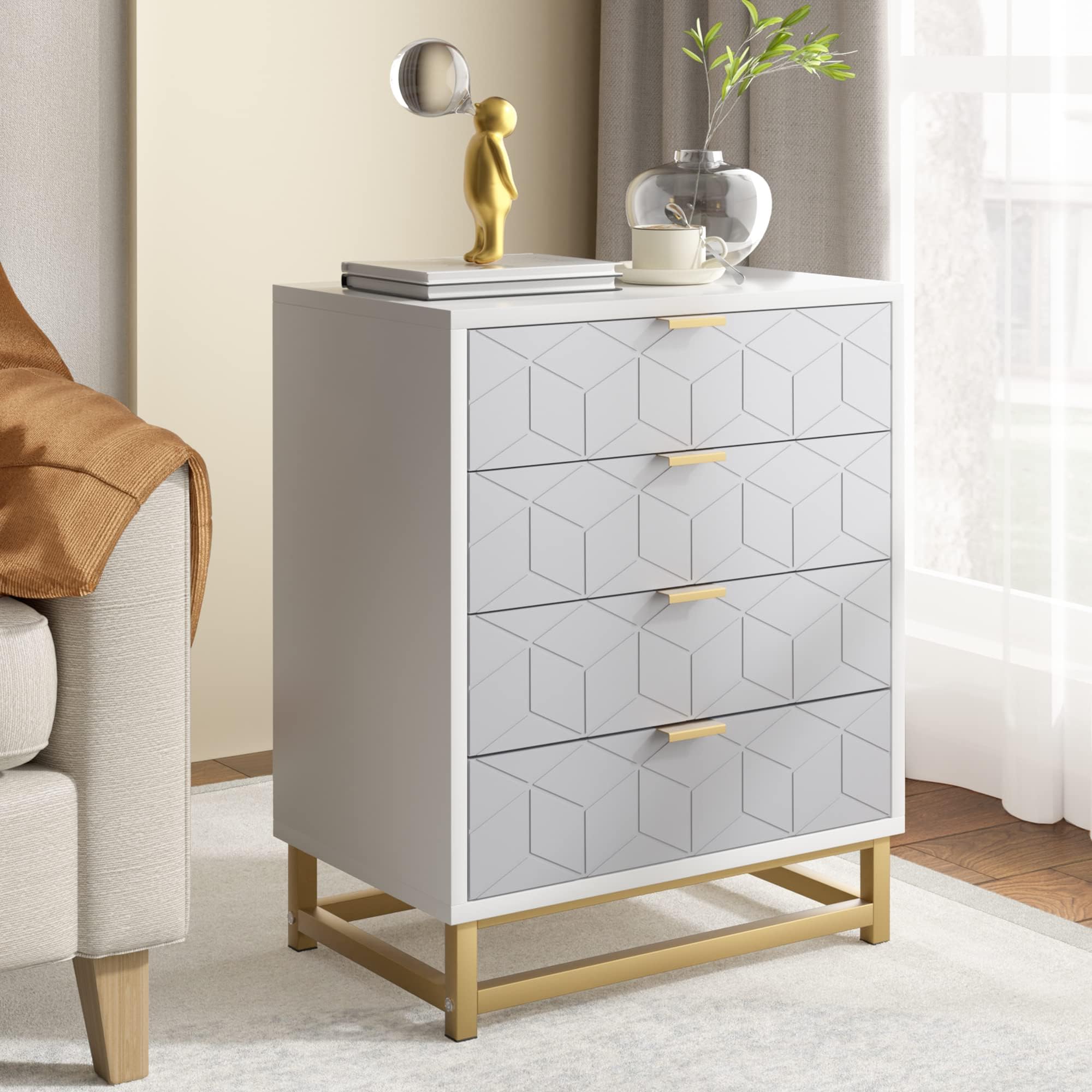 Modern 4-Drawer Dresser for Bedroom - Gray Chest of Drawers with Storage Cabinet | Space-Saving Organizer for Living Room, Hallway & Closet | Perfect for Home, Apartment & Dorm Room Organization