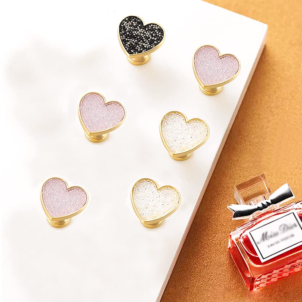 4Pcs Purple Crystal Drawer Knobs, Golden Brass Heart Handles for Dresser & Cabinet - Vintage Love Style
