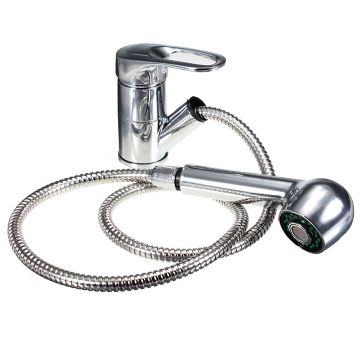 XYSQWZ Pull-Out Spray Bathroom Sink Faucet - Chrome Finish Deck Mount Mixer Tap for Kitchen & Basin - Perfect for Modern Home Renovation & Water-Saving
