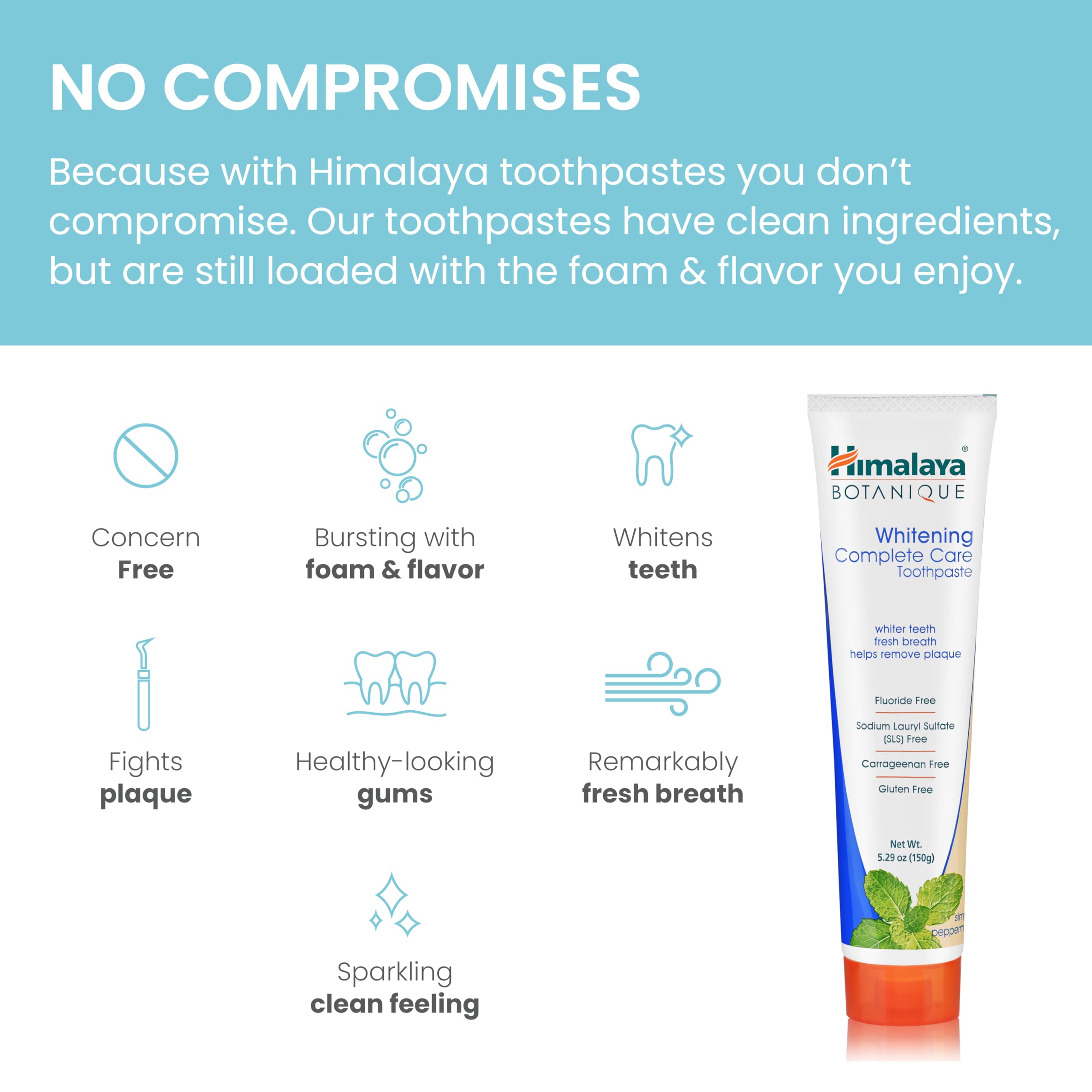 Himalaya Botanique Complete Care Whitening Toothpaste - Fluoride Free, Simply Peppermint Flavor for Clean Mouth, Whiter Teeth & Fresh Breath - 5.29 oz (2 Pack) | Natural Oral Care for Daily Use at Home or Travel