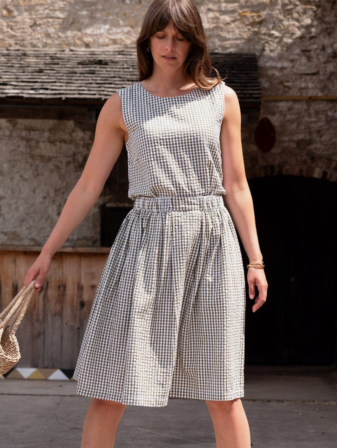 Jordan Women's Cotton Casual Skirt - Olive Green Gingham Checkered Skirt | Summer Beach Outfit, Casual Wear & Street Style Fashion
