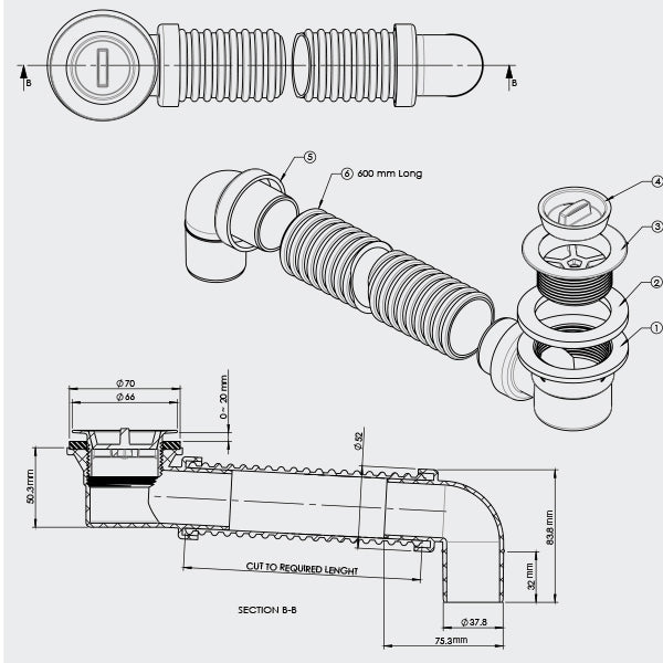 Flexible 40mm CP White Art Plastics Bath Connector - Durable Shower Hose Adapter for Bathroom Faucet & Tub Installations