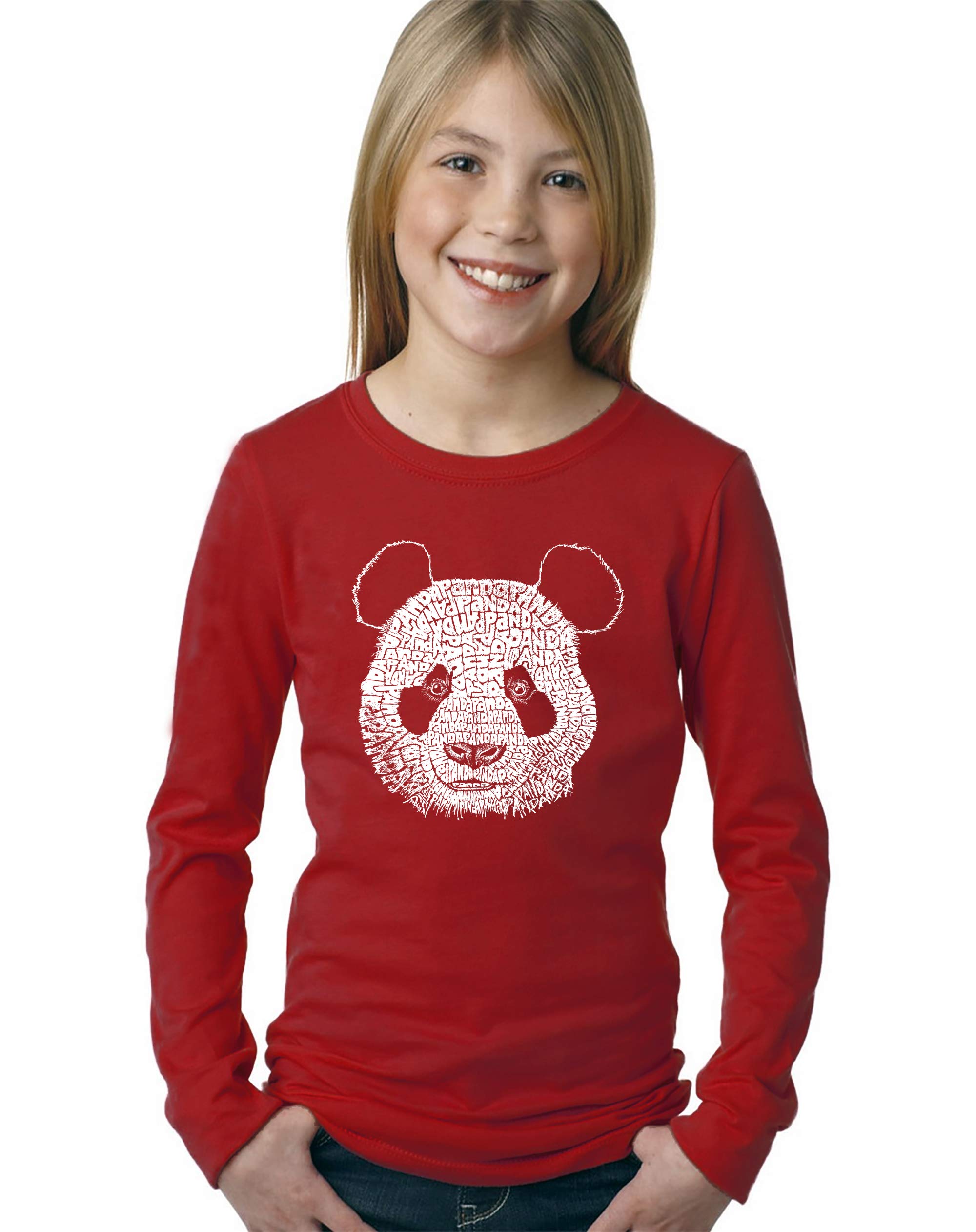 LA POP ART Girls' Word Art Long Sleeve T-Shirt with Cute Panda Design - Trendy Graphic Tee for Casual Wear, School & Birthday Parties